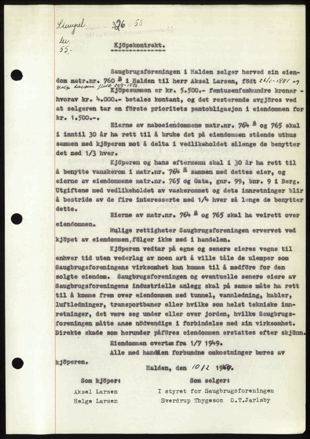 Idd og Marker sorenskriveri, AV/SAO-A-10283/G/Gb/Gbb/L0013: Mortgage book no. A13, 1949-1950, Diary no: : 326/1950