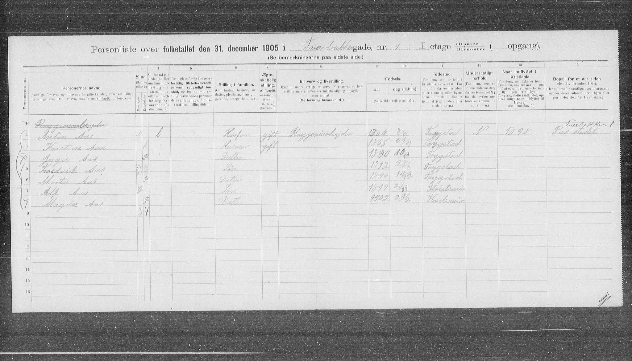 OBA, Municipal Census 1905 for Kristiania, 1905, p. 61655