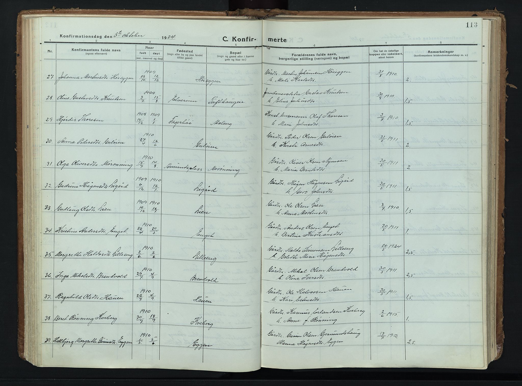 Alvdal prestekontor, AV/SAH-PREST-060/H/Ha/Haa/L0006: Parish register (official) no. 6, 1920-1937, p. 113