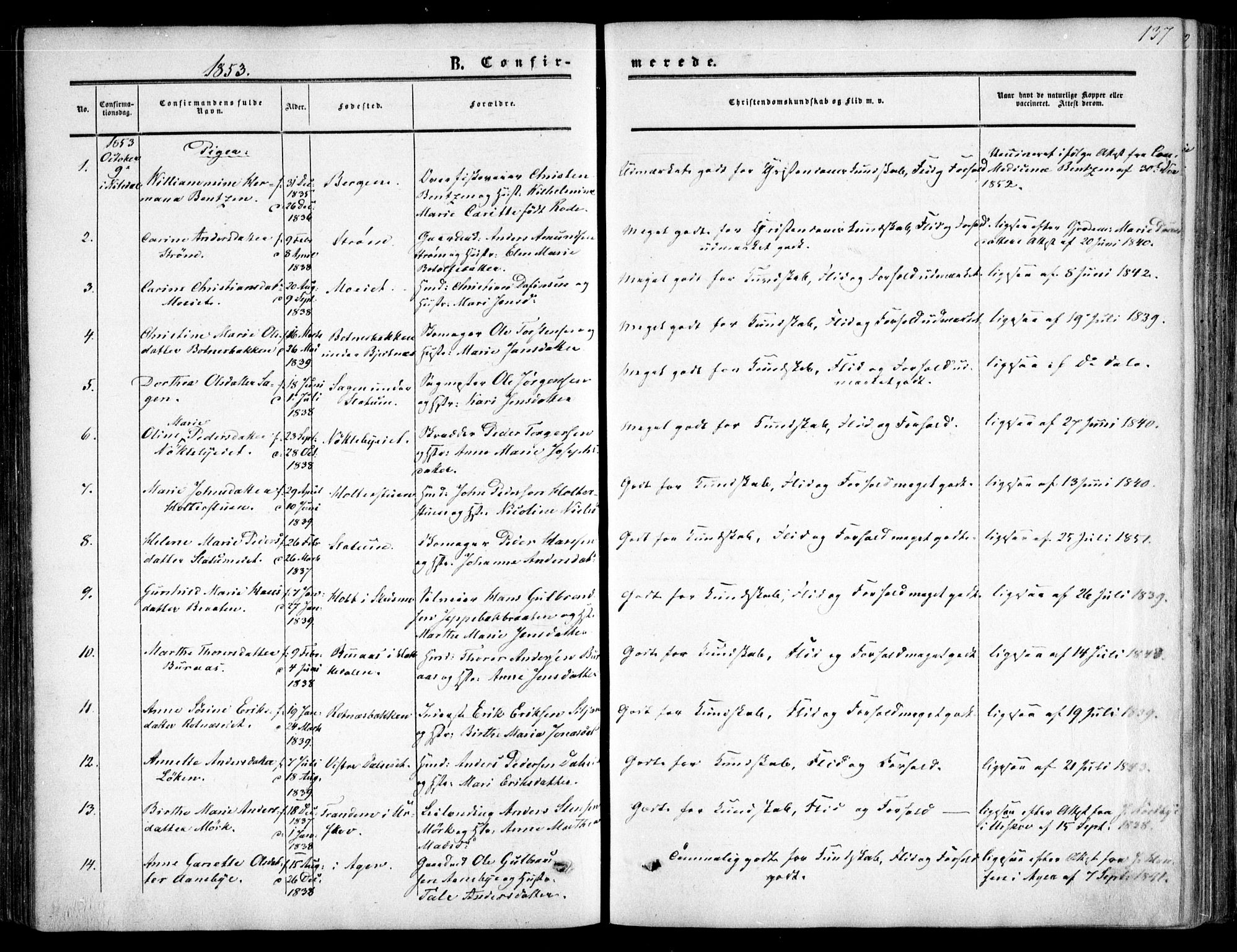 Nittedal prestekontor Kirkebøker, SAO/A-10365a/F/Fa/L0005: Parish register (official) no. I 5, 1850-1862, p. 137