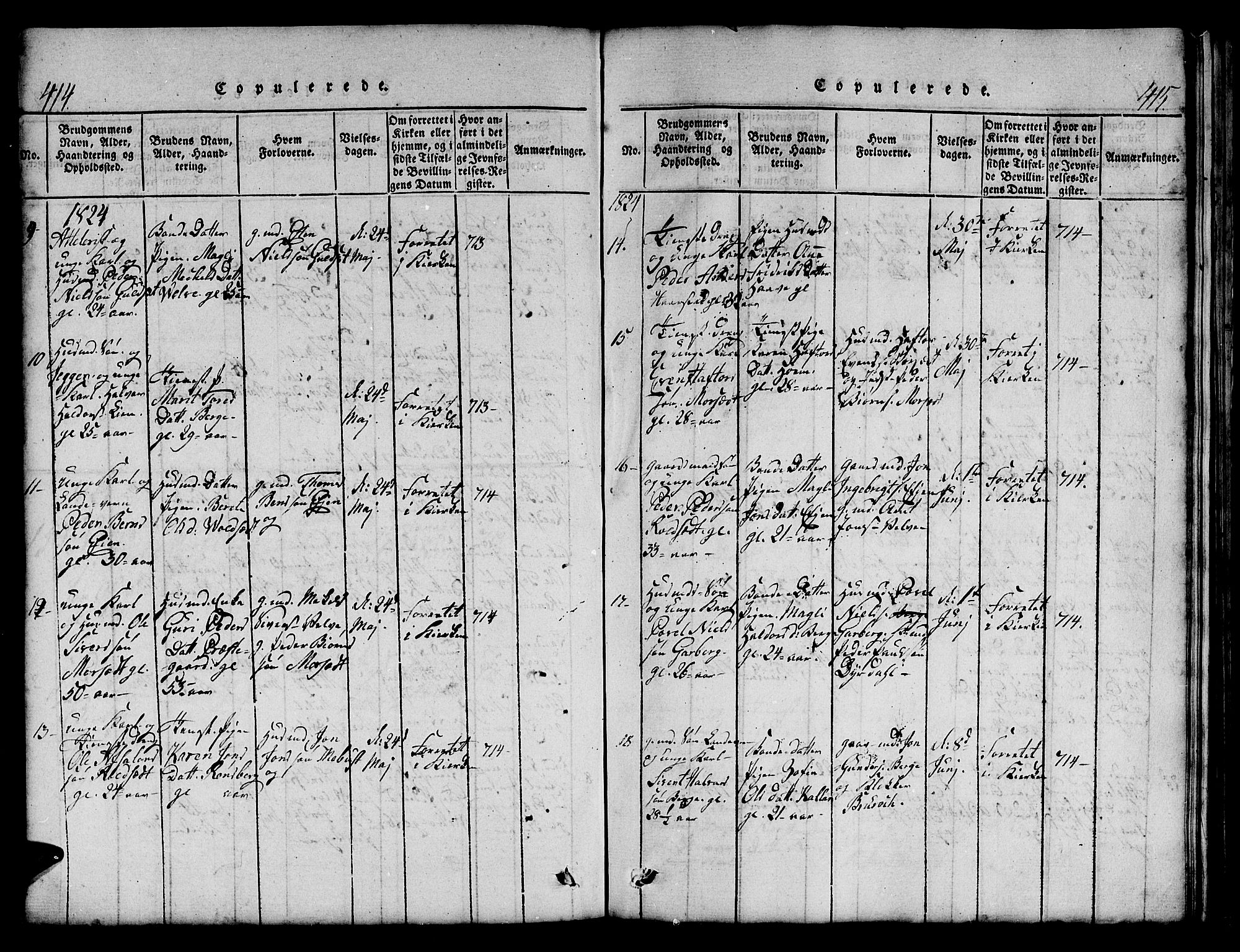 Ministerialprotokoller, klokkerbøker og fødselsregistre - Sør-Trøndelag, SAT/A-1456/695/L1152: Parish register (copy) no. 695C03, 1816-1831, p. 414-415