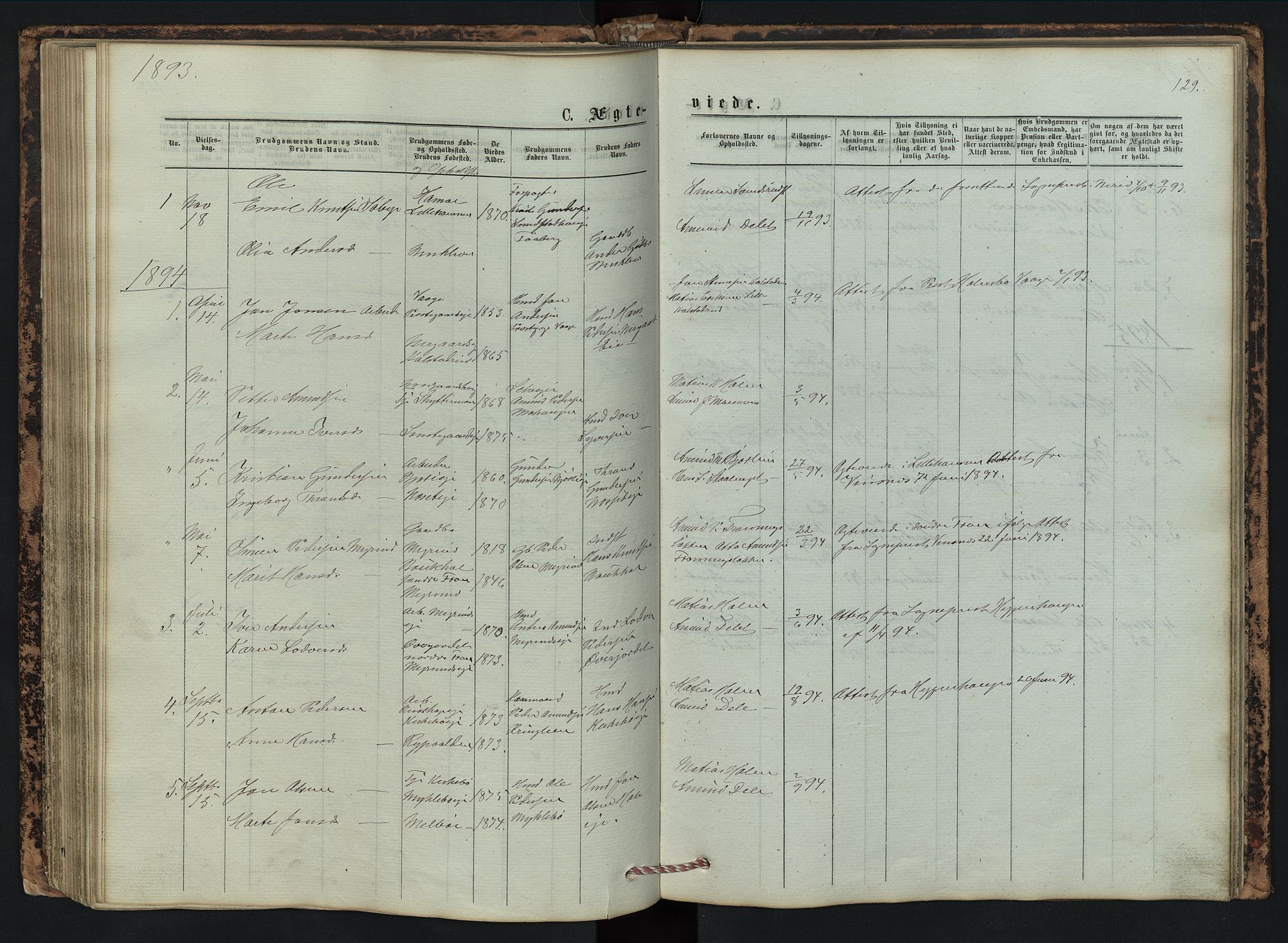 Vestre Gausdal prestekontor, SAH/PREST-094/H/Ha/Hab/L0002: Parish register (copy) no. 2, 1874-1897, p. 129