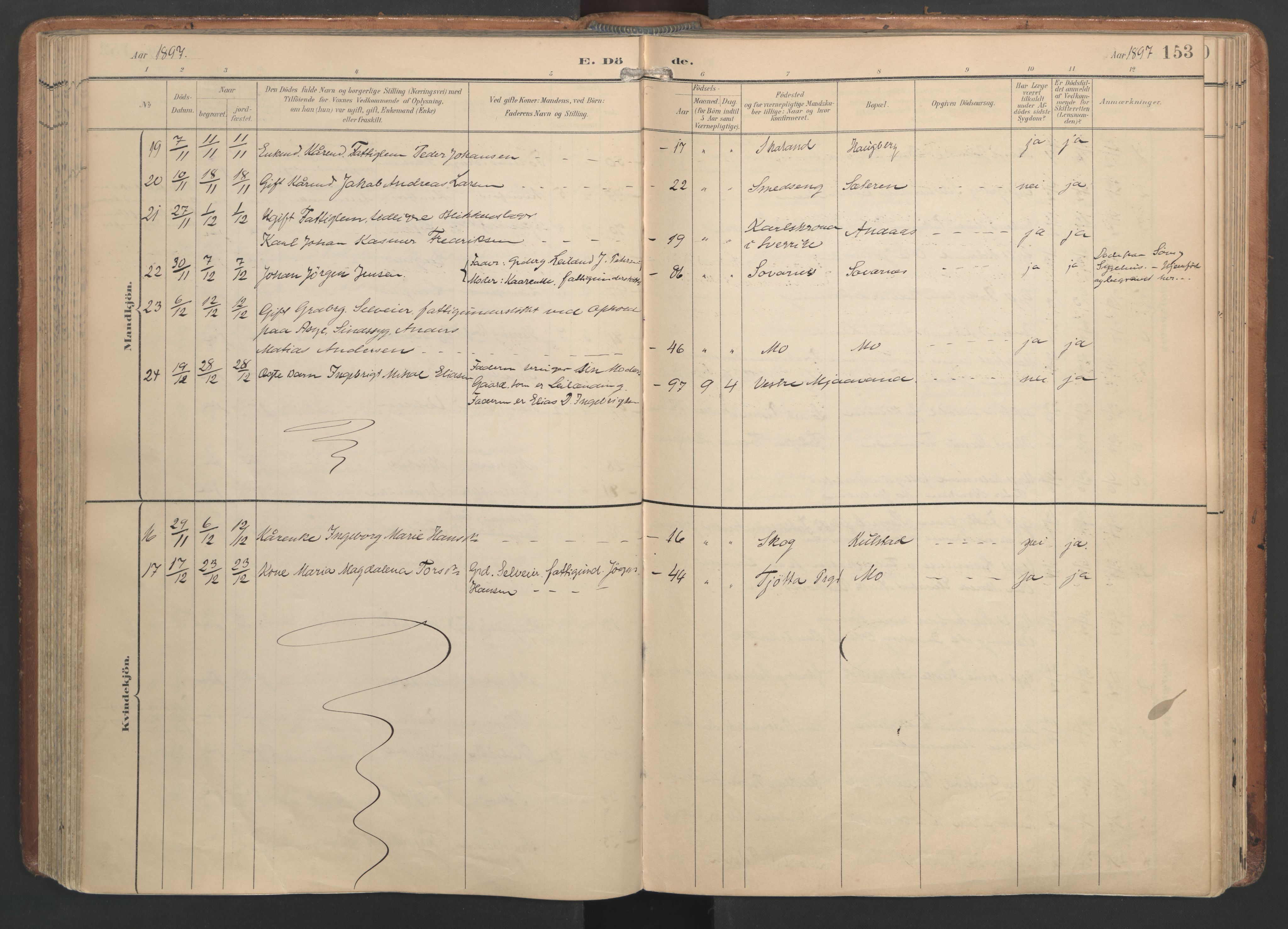 Ministerialprotokoller, klokkerbøker og fødselsregistre - Nordland, AV/SAT-A-1459/820/L0298: Parish register (official) no. 820A19, 1897-1915, p. 153