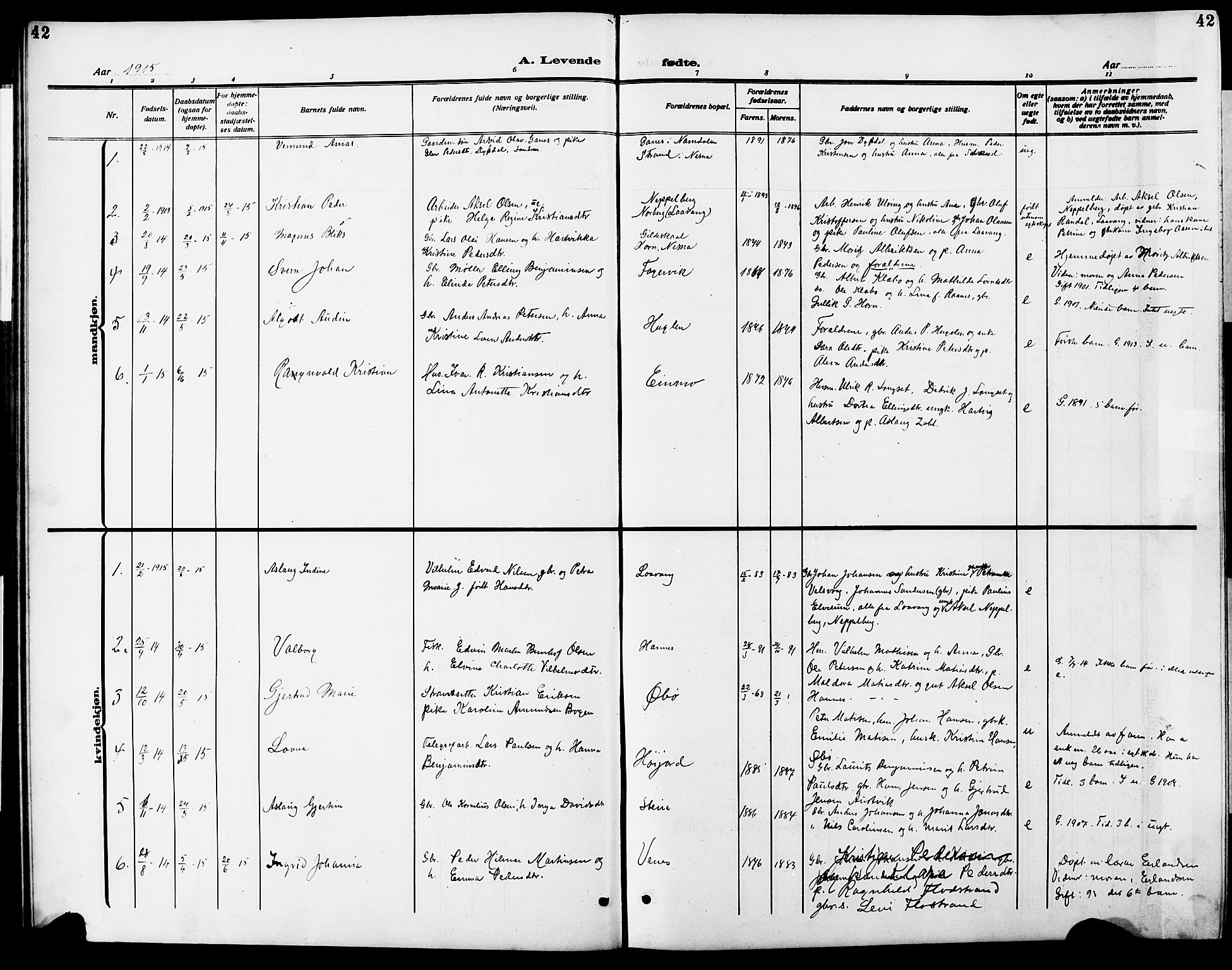 Ministerialprotokoller, klokkerbøker og fødselsregistre - Nordland, AV/SAT-A-1459/838/L0560: Parish register (copy) no. 838C07, 1910-1928, p. 42