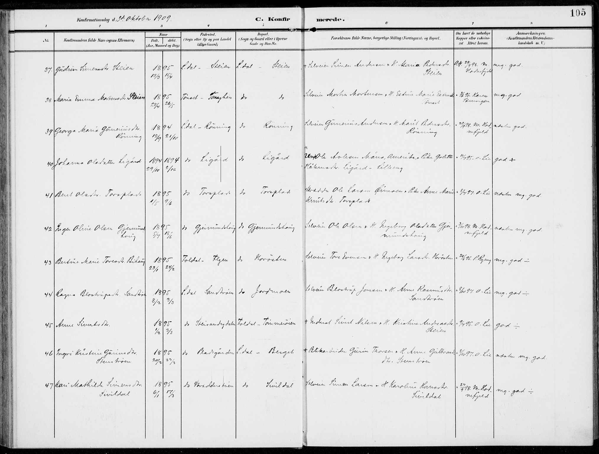 Alvdal prestekontor, AV/SAH-PREST-060/H/Ha/Haa/L0004: Parish register (official) no. 4, 1907-1919, p. 105