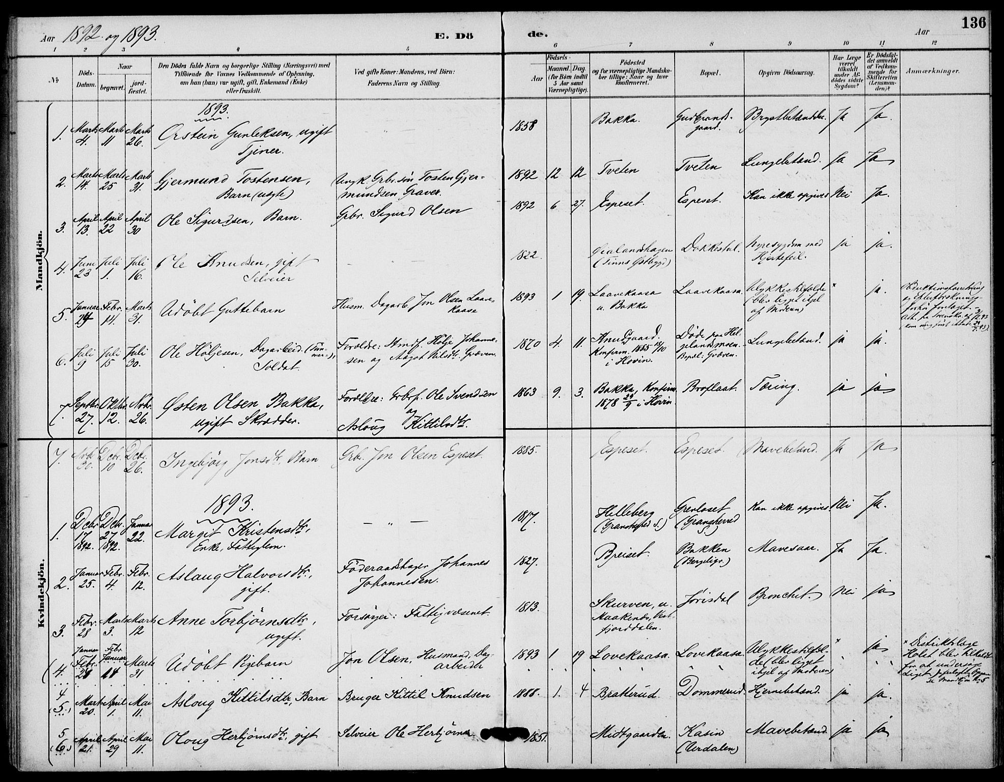 Gransherad kirkebøker, SAKO/A-267/F/Fb/L0005: Parish register (official) no. II 5, 1887-1916, p. 136