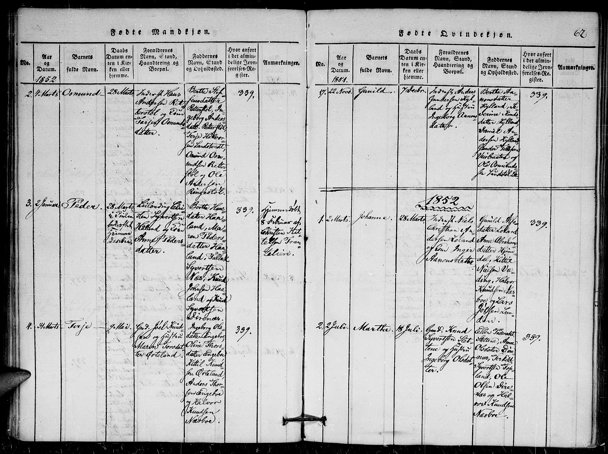 Herefoss sokneprestkontor, AV/SAK-1111-0019/F/Fa/Faa/L0001: Parish register (official) no. A 1, 1816-1860, p. 62