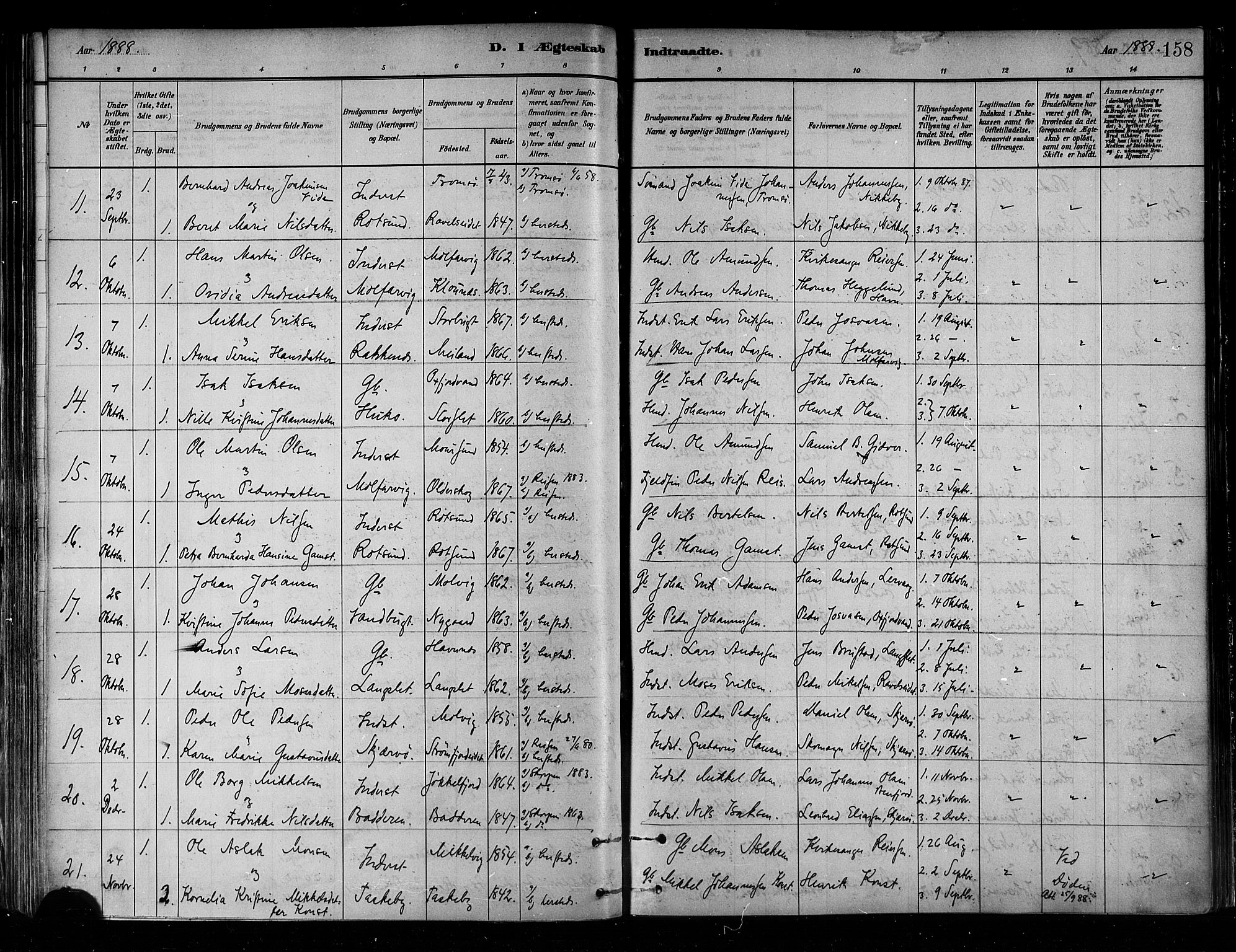 Skjervøy sokneprestkontor, AV/SATØ-S-1300/H/Ha/Haa/L0010kirke: Parish register (official) no. 10, 1887-1898, p. 158