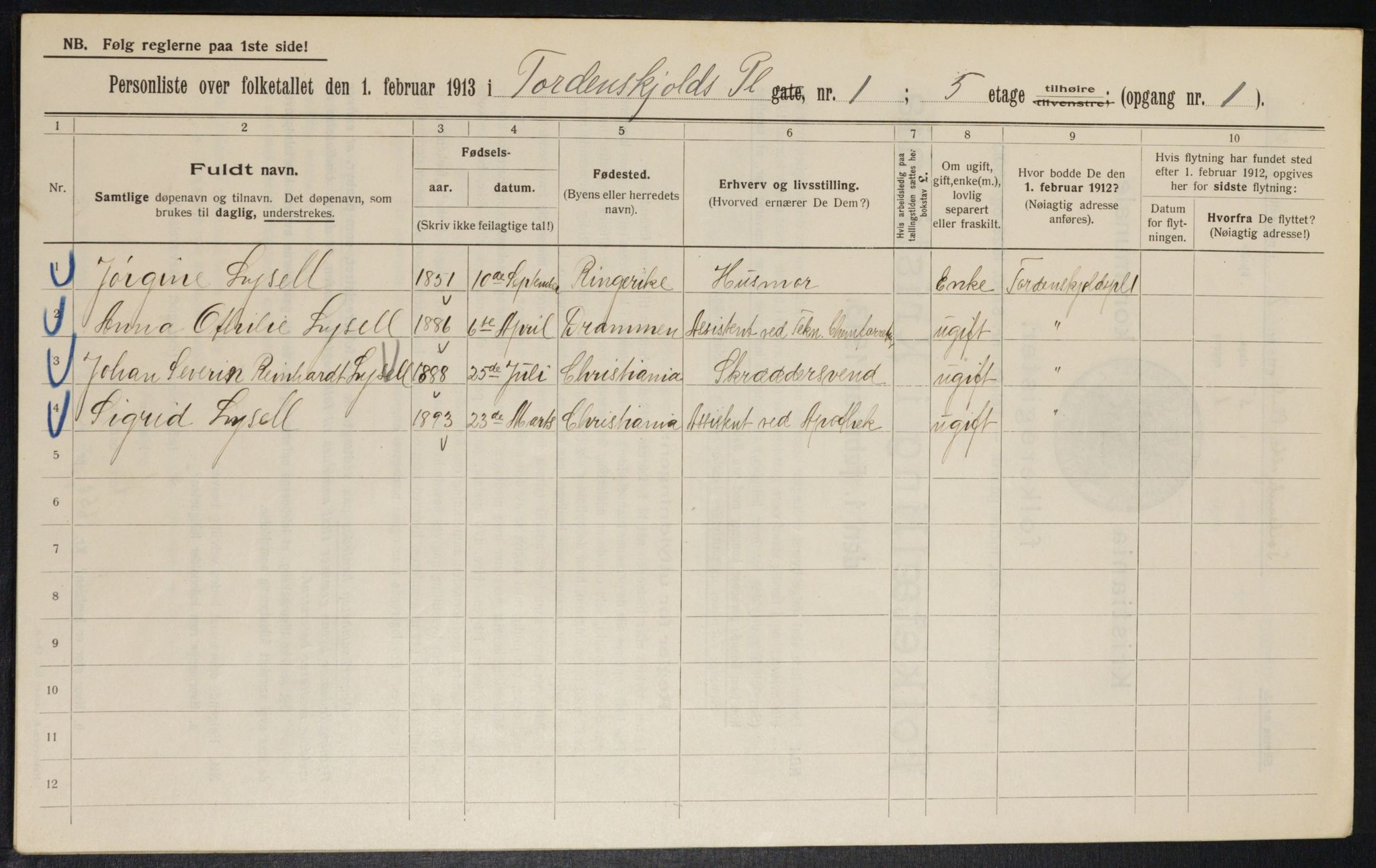 OBA, Municipal Census 1913 for Kristiania, 1913, p. 113829