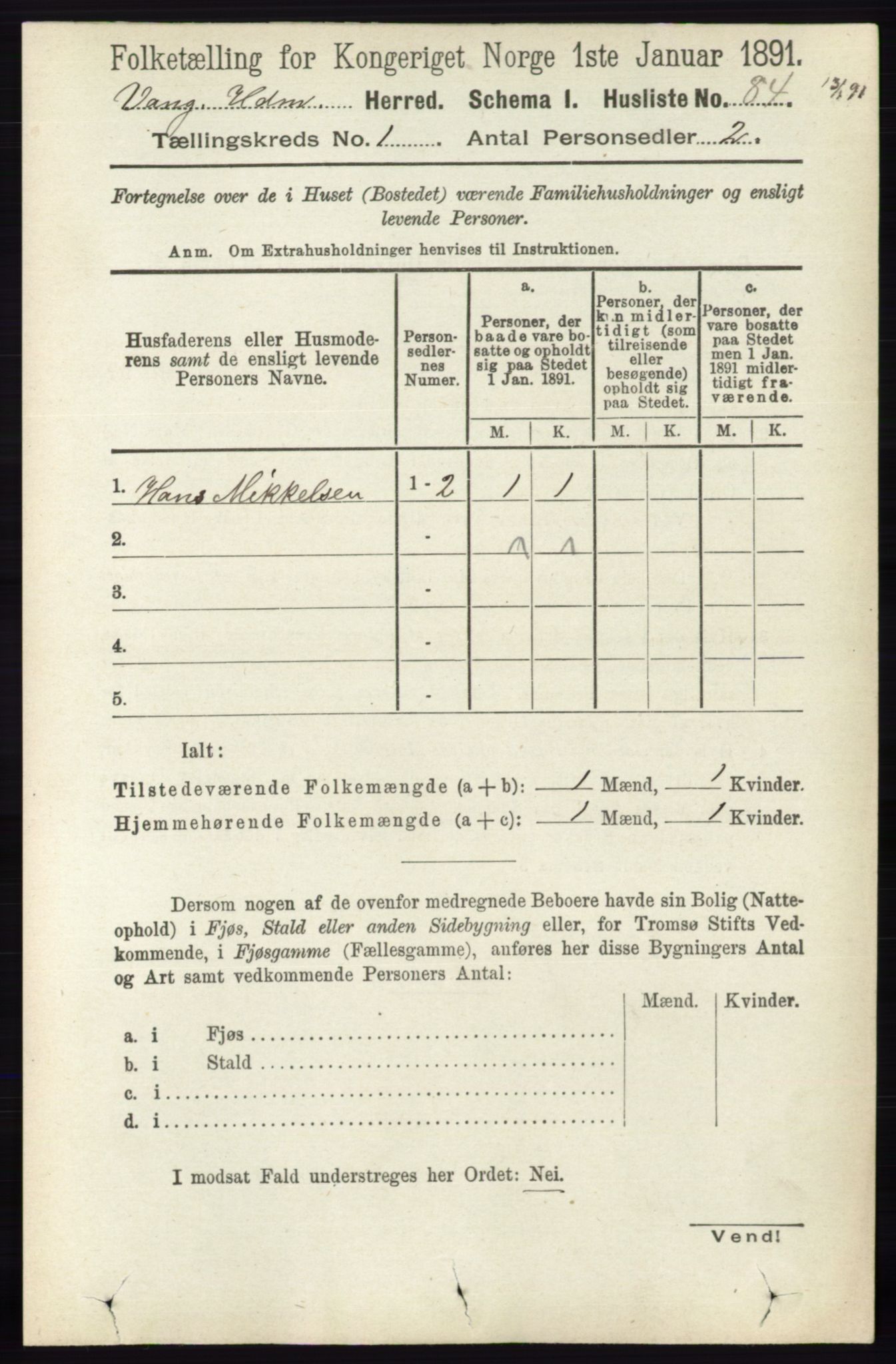 RA, 1891 census for 0414 Vang, 1891, p. 133
