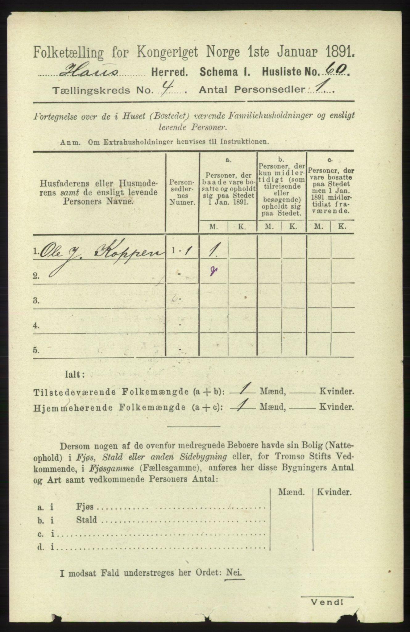 RA, 1891 census for 1250 Haus, 1891, p. 1401