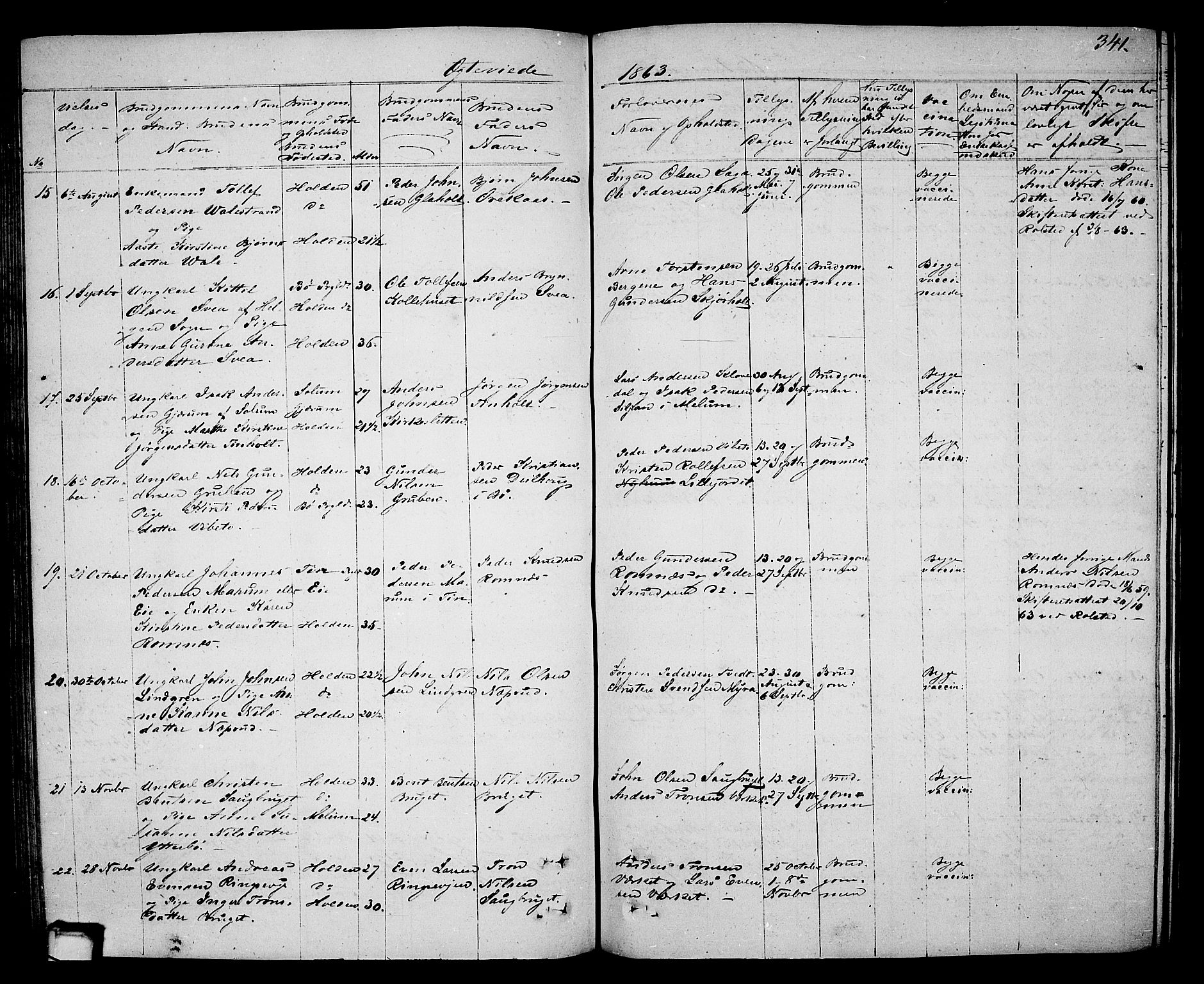 Holla kirkebøker, AV/SAKO-A-272/G/Ga/L0003: Parish register (copy) no. I 3, 1849-1866, p. 341