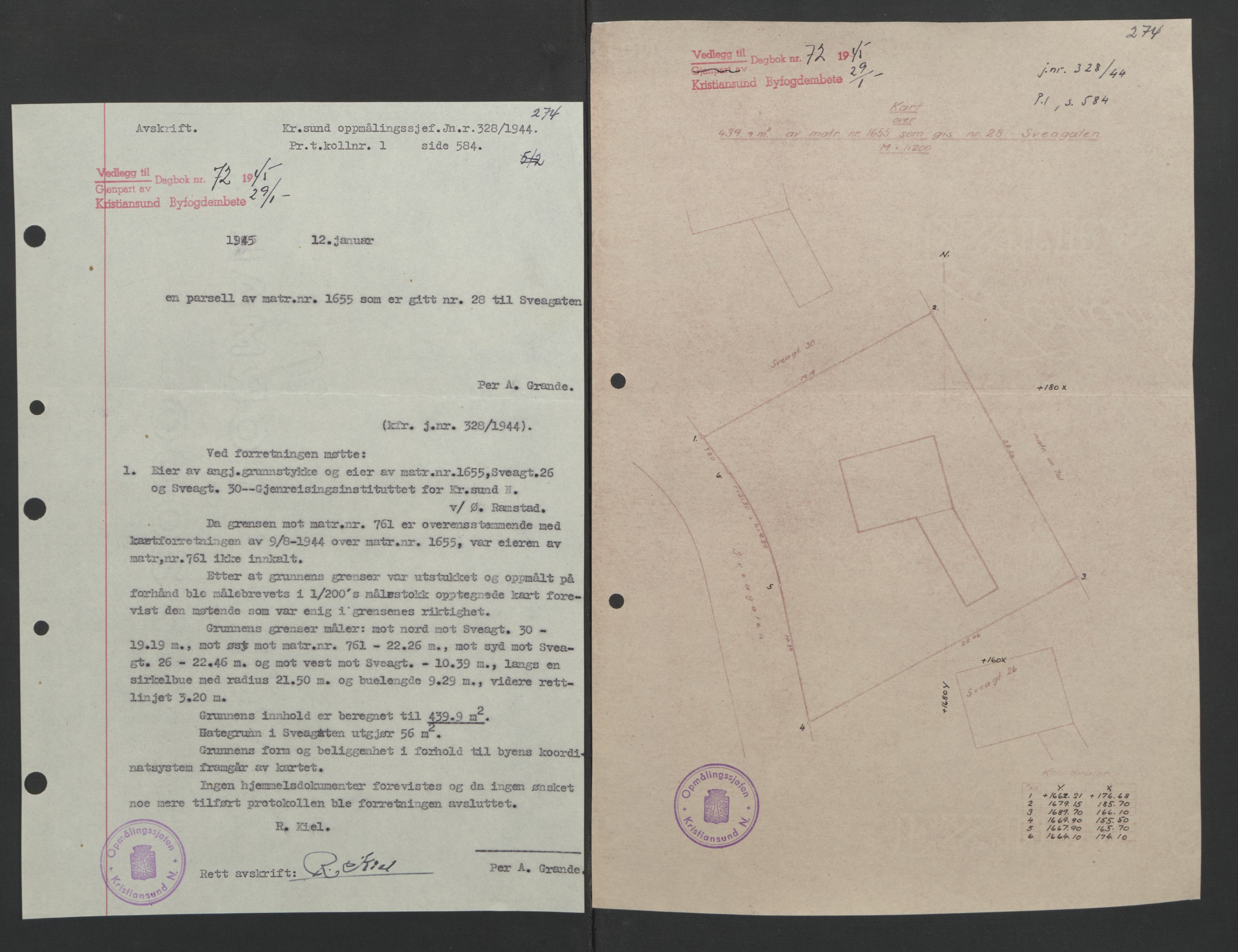 Kristiansund byfogd, AV/SAT-A-4587/A/27: Mortgage book no. 37, 1942-1945, Diary no: : 72/1945