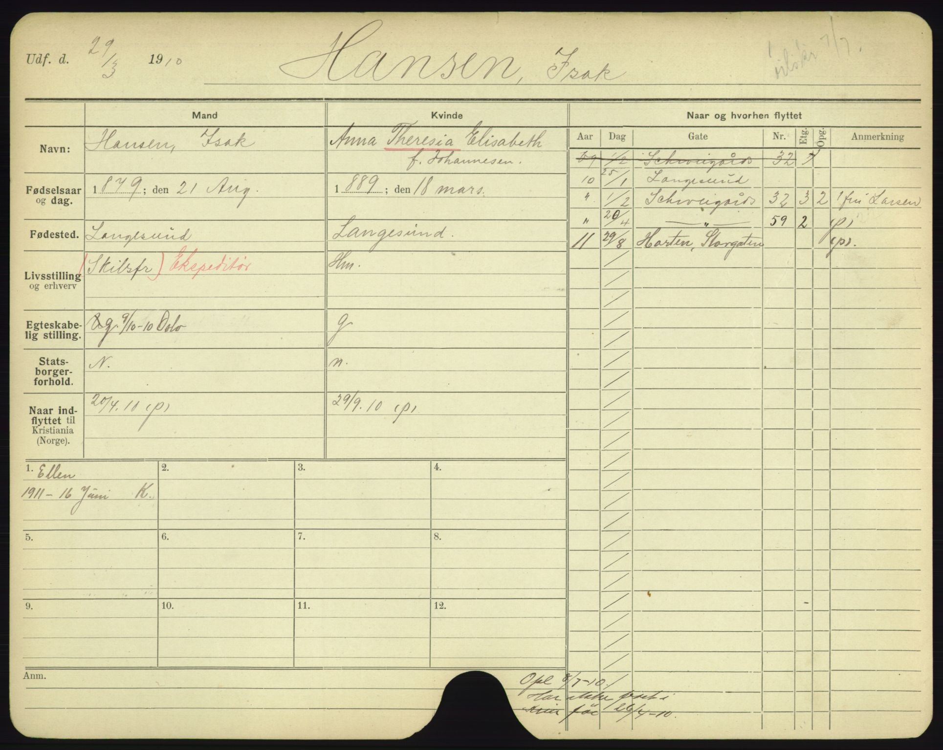 Oslo folkeregister, Registerkort, AV/SAO-A-11715/F/Fa/Fac/L0004: Menn, 1906-1914, p. 129a