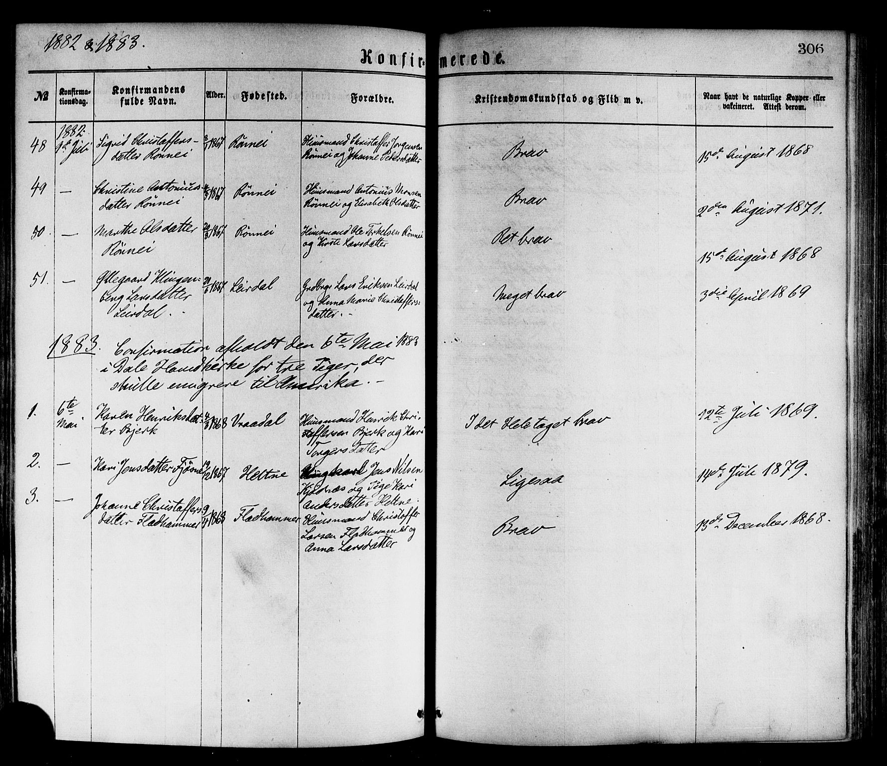 Luster sokneprestembete, SAB/A-81101/H/Haa/Haaa/L0010: Parish register (official) no. A 10, 1871-1886, p. 306
