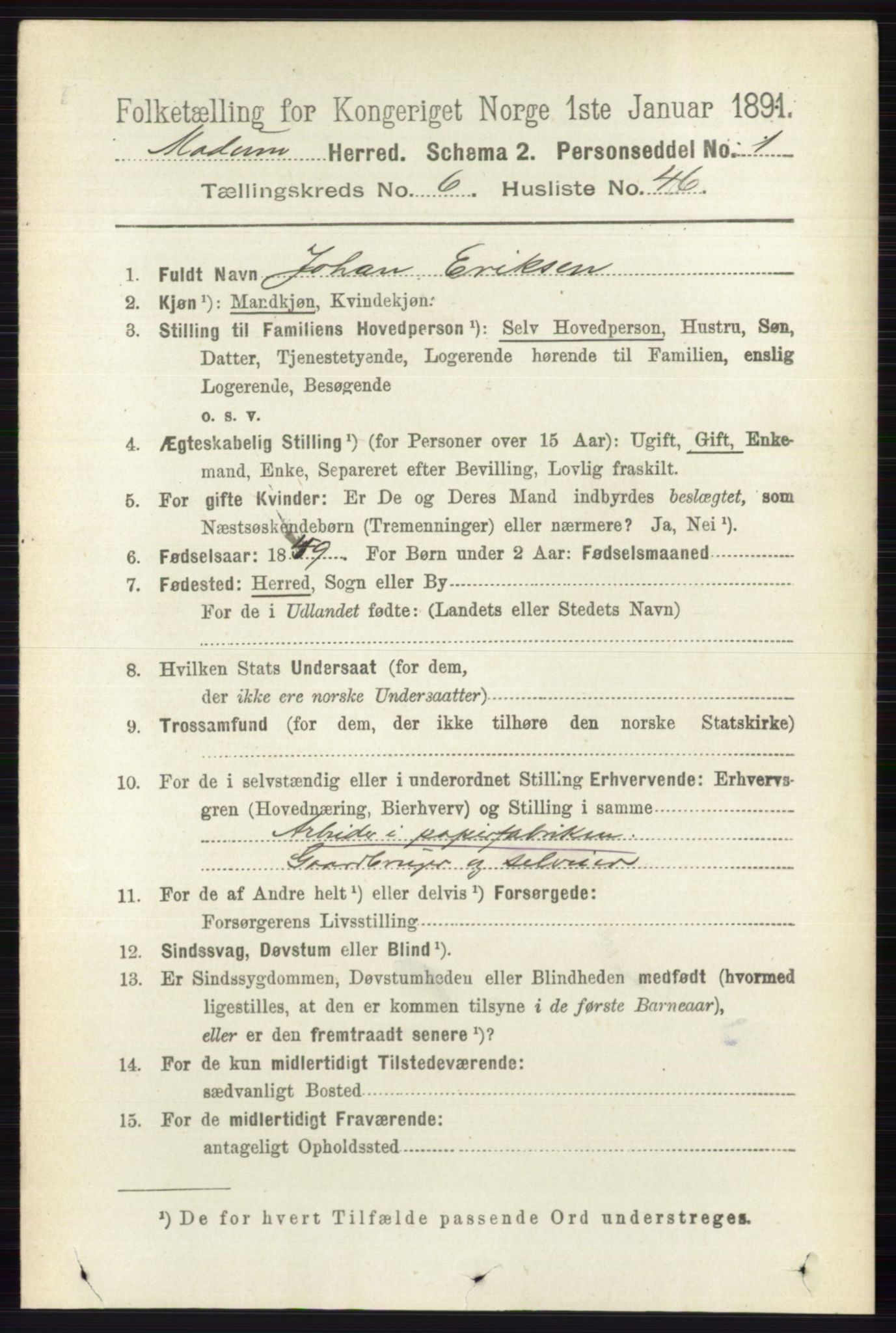 RA, 1891 census for 0623 Modum, 1891, p. 2567