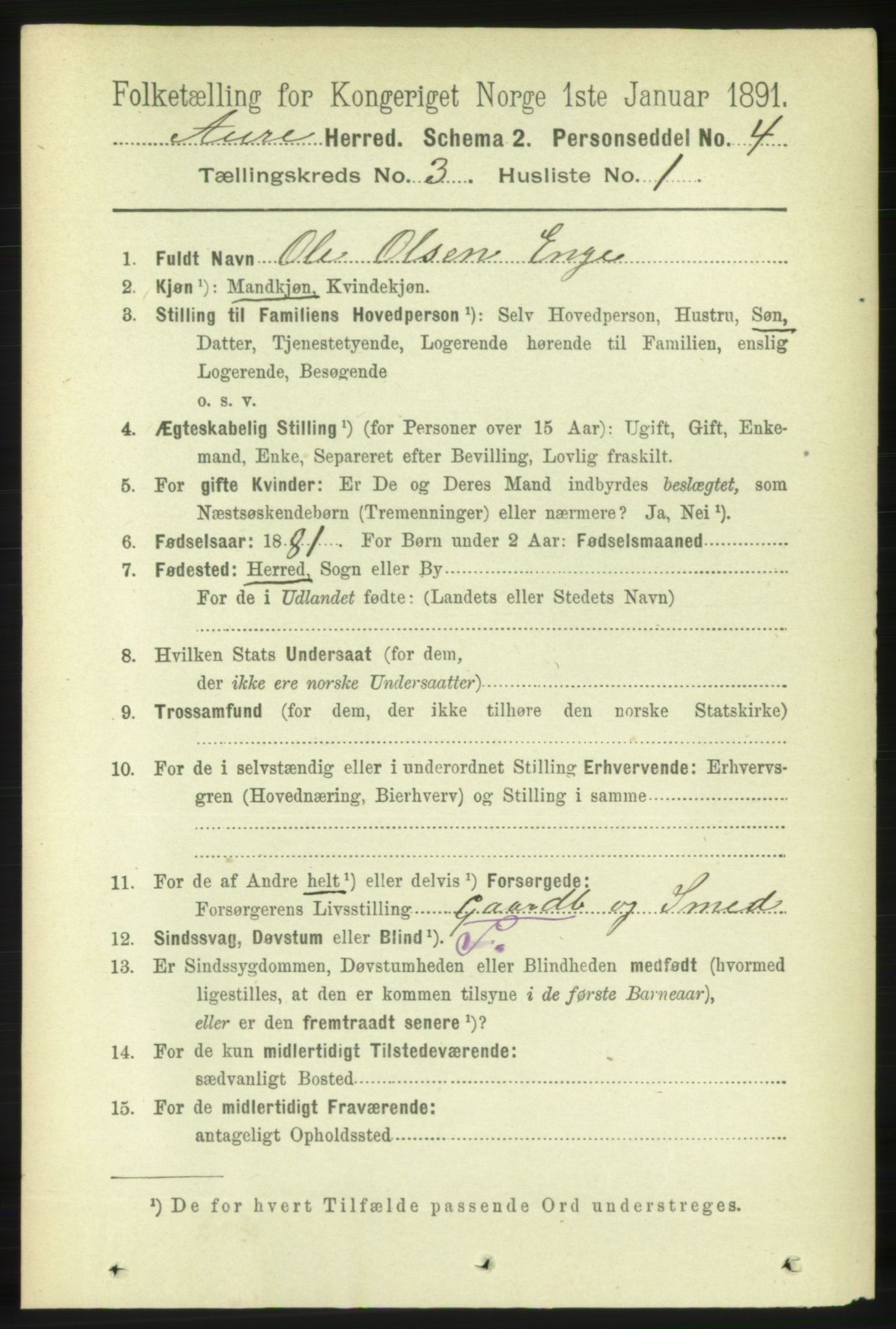 RA, 1891 census for 1569 Aure, 1891, p. 1554