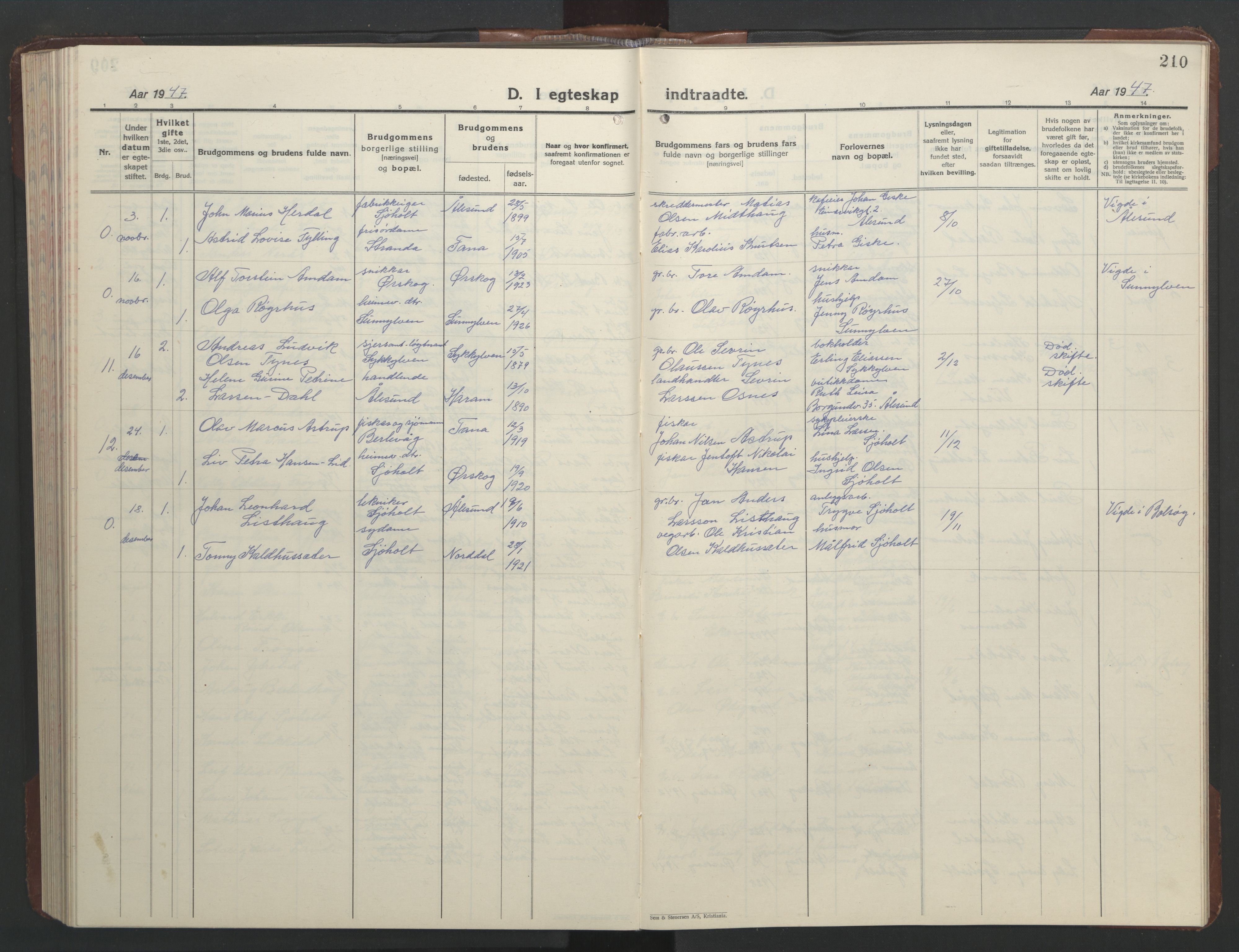 Ministerialprotokoller, klokkerbøker og fødselsregistre - Møre og Romsdal, SAT/A-1454/522/L0329: Parish register (copy) no. 522C08, 1926-1951, p. 210