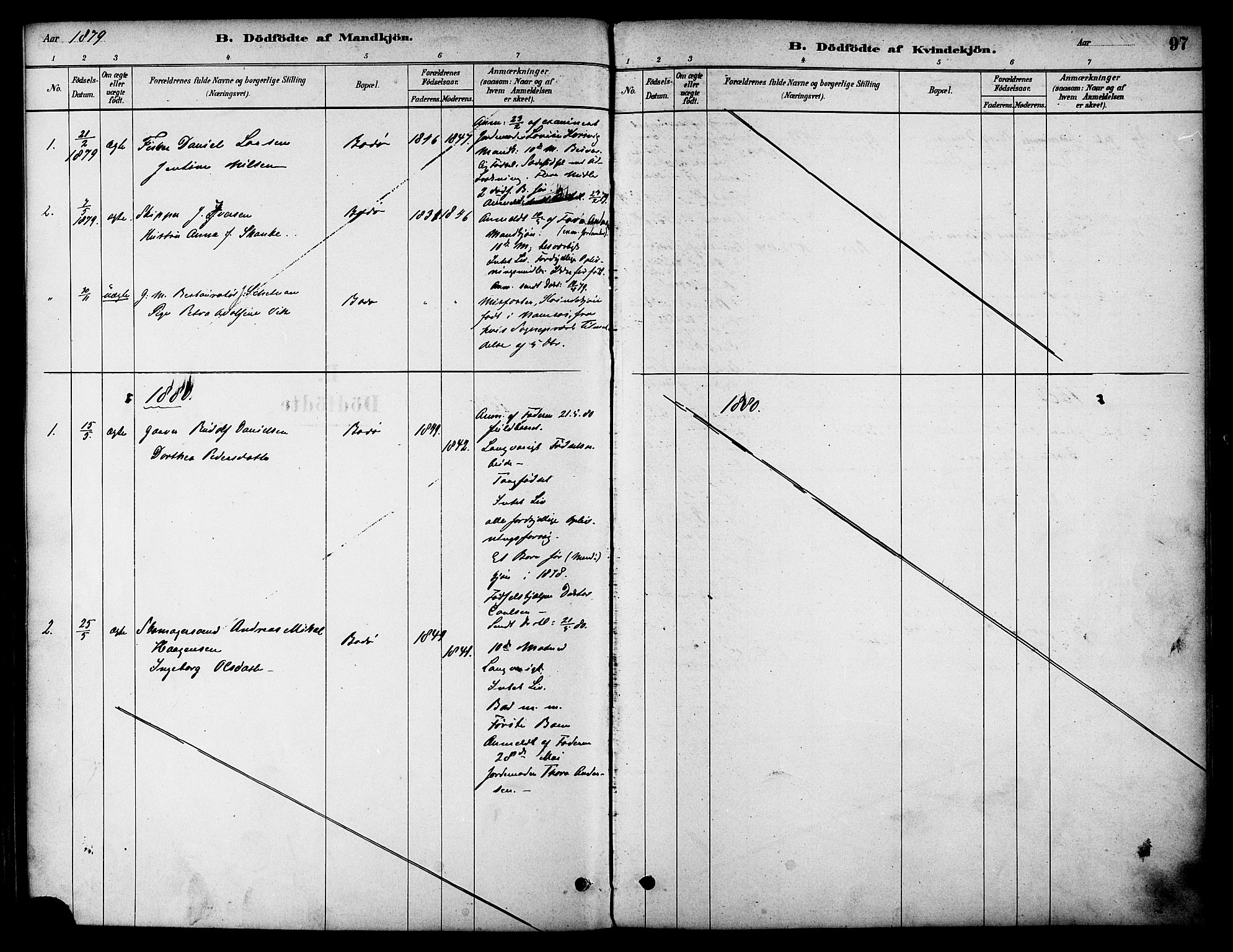 Ministerialprotokoller, klokkerbøker og fødselsregistre - Nordland, AV/SAT-A-1459/801/L0030: Parish register (copy) no. 801C05, 1879-1887, p. 97