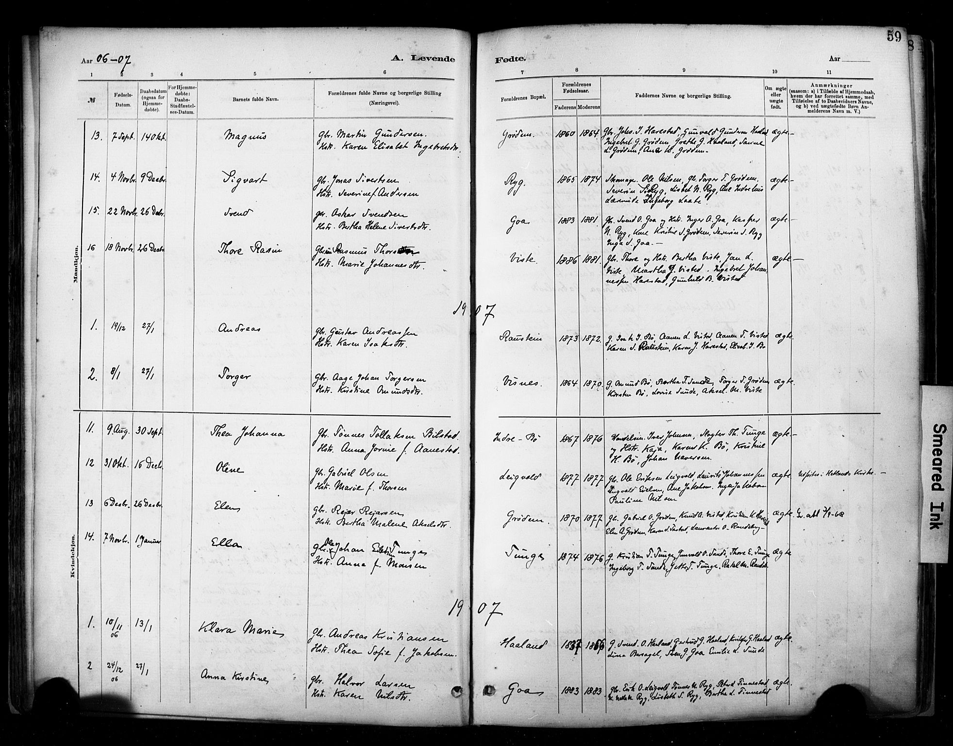 Hetland sokneprestkontor, SAST/A-101826/30/30BA/L0009: Parish register (official) no. A 9, 1882-1918, p. 59
