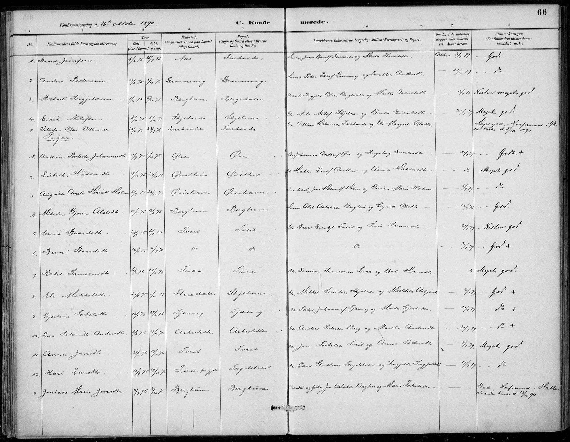 Strandebarm sokneprestembete, SAB/A-78401/H/Haa: Parish register (official) no. D  1, 1886-1912, p. 66