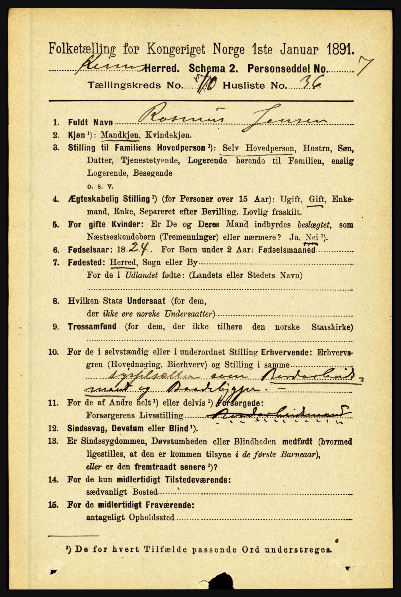 RA, 1891 census for 1437 Kinn, 1891, p. 3983