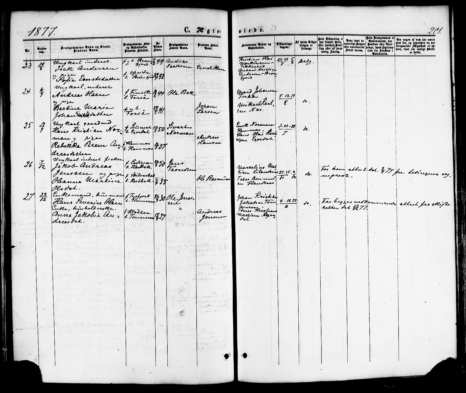 Ministerialprotokoller, klokkerbøker og fødselsregistre - Nordland, SAT/A-1459/859/L0845: Parish register (official) no. 859A05, 1863-1877, p. 201