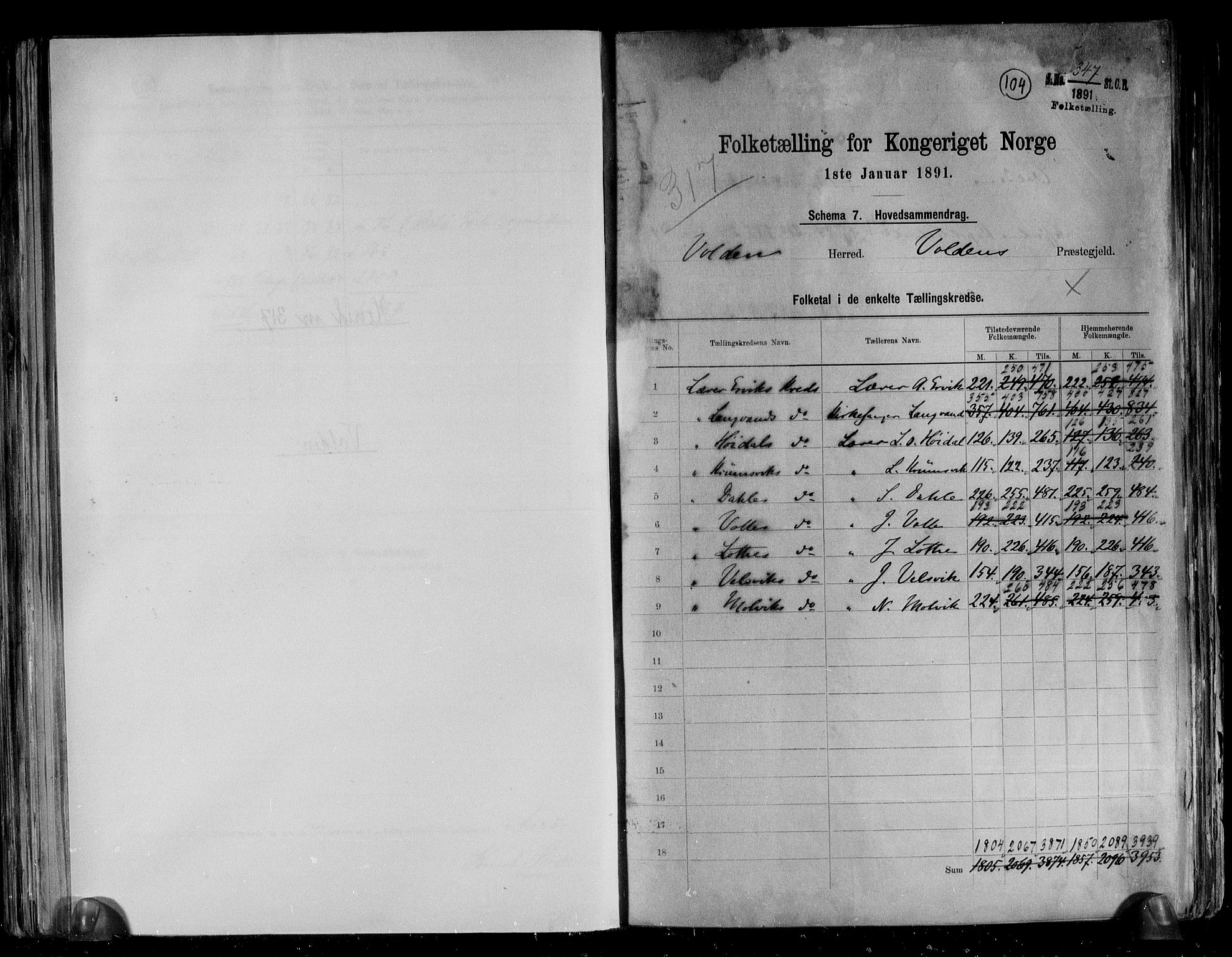 RA, 1891 census for 1519 Volda, 1891, p. 2