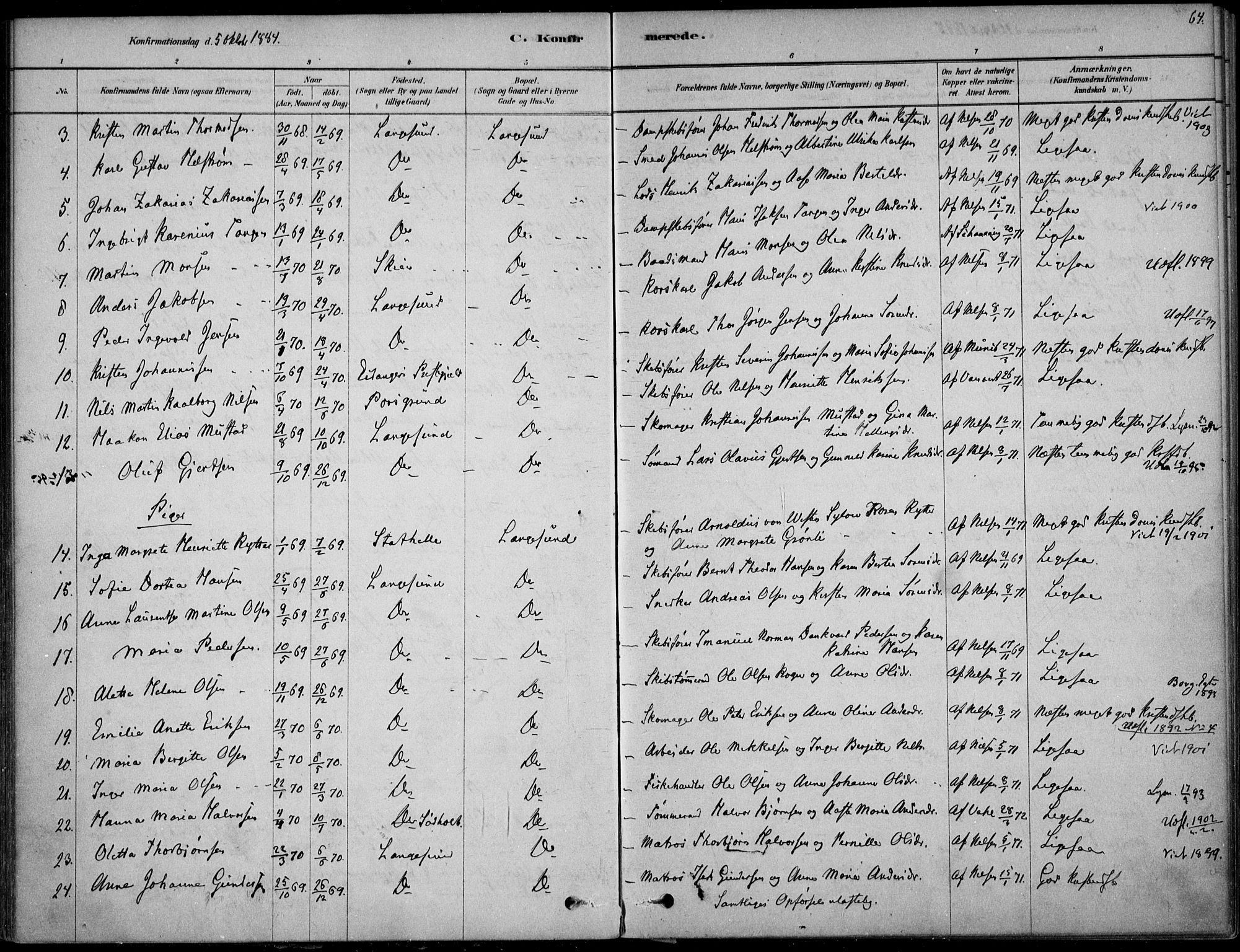 Langesund kirkebøker, SAKO/A-280/F/Fa/L0002: Parish register (official) no. 2, 1878-1892, p. 64