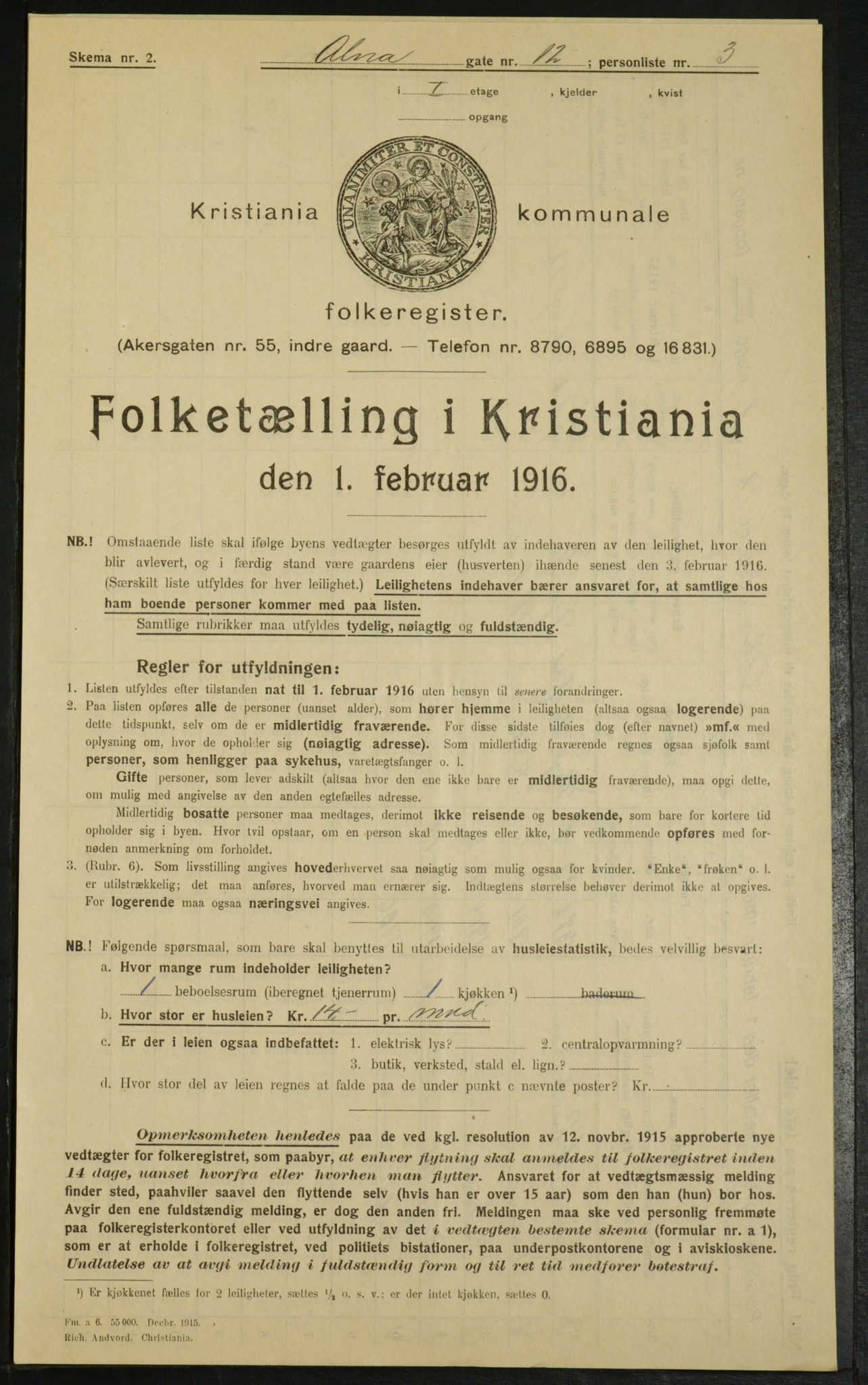 OBA, Municipal Census 1916 for Kristiania, 1916, p. 1162