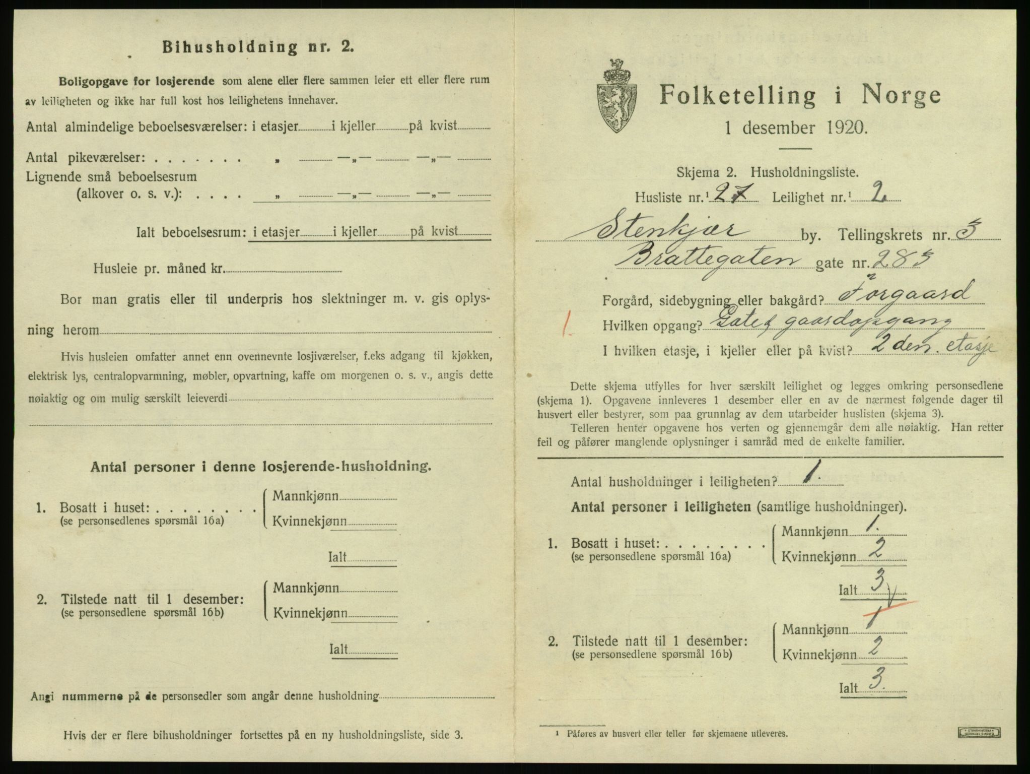 SAT, 1920 census for Steinkjer, 1920, p. 1984