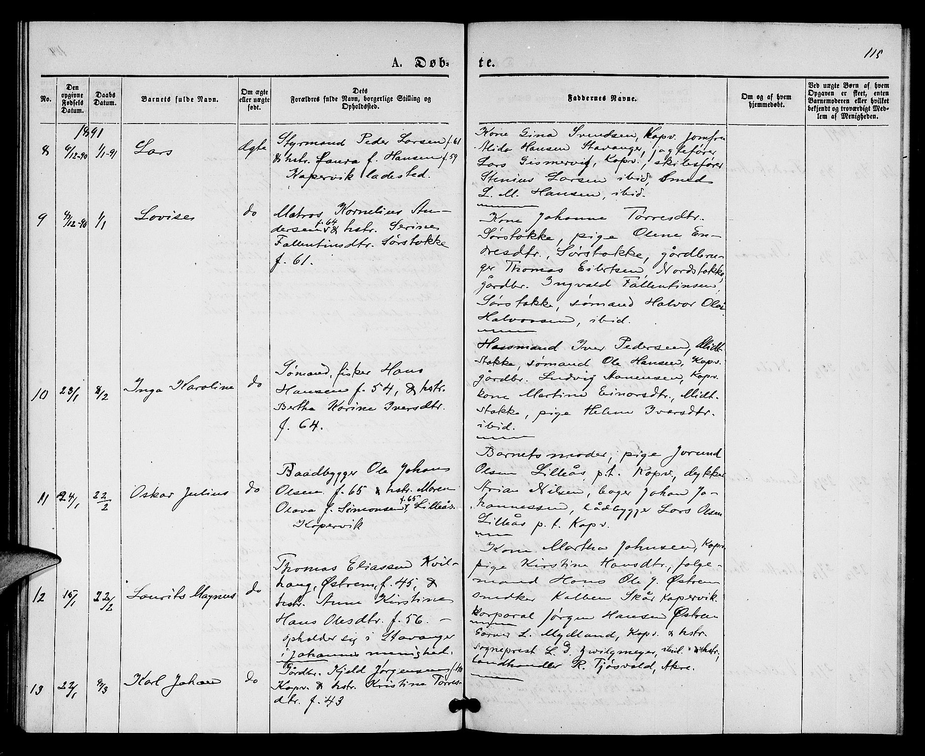 Kopervik sokneprestkontor, SAST/A-101850/H/Ha/Hab/L0001: Parish register (copy) no. B 1, 1877-1891, p. 115