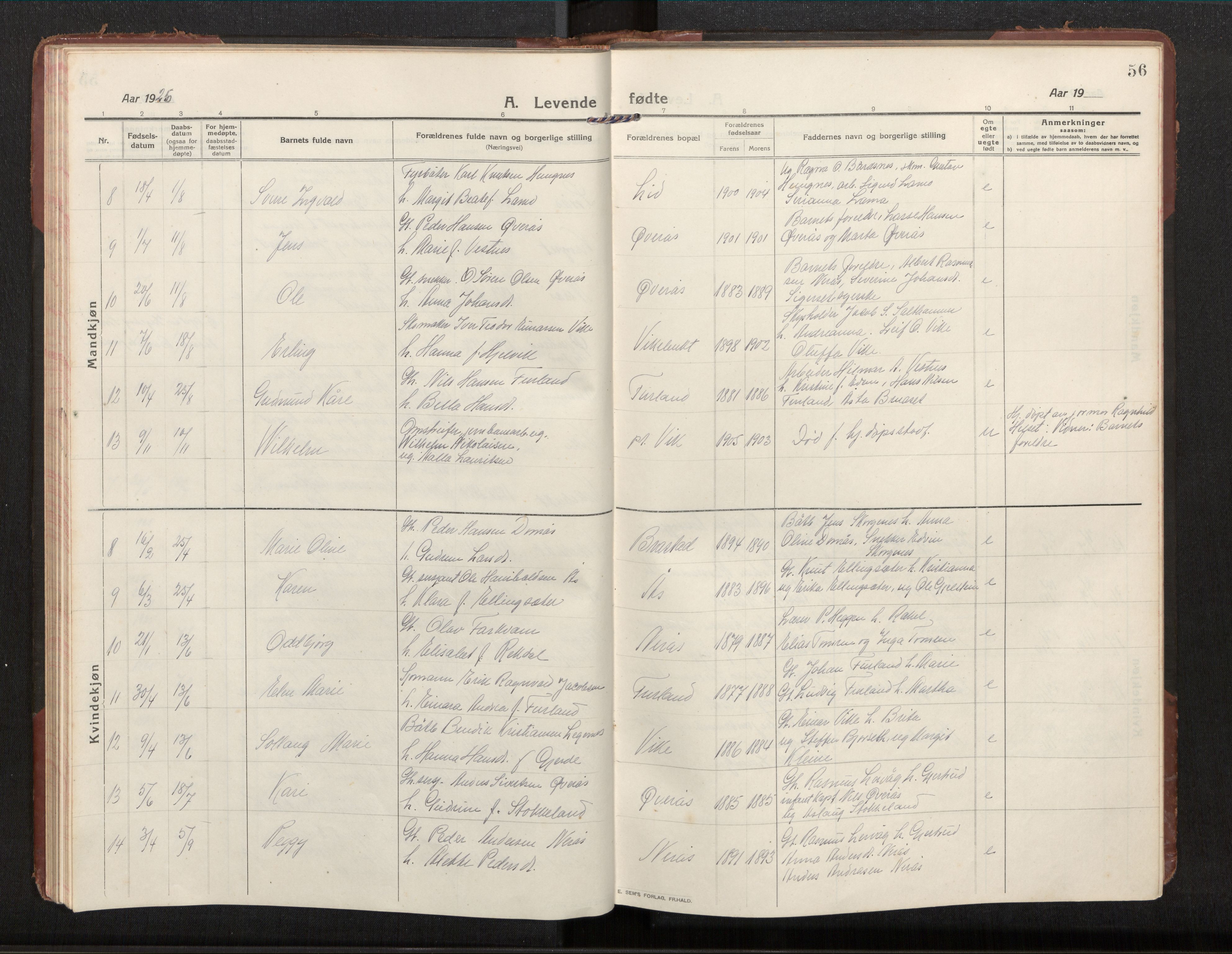 Ministerialprotokoller, klokkerbøker og fødselsregistre - Møre og Romsdal, SAT/A-1454/539/L0536a: Parish register (copy) no. 539C03, 1912-1936, p. 56