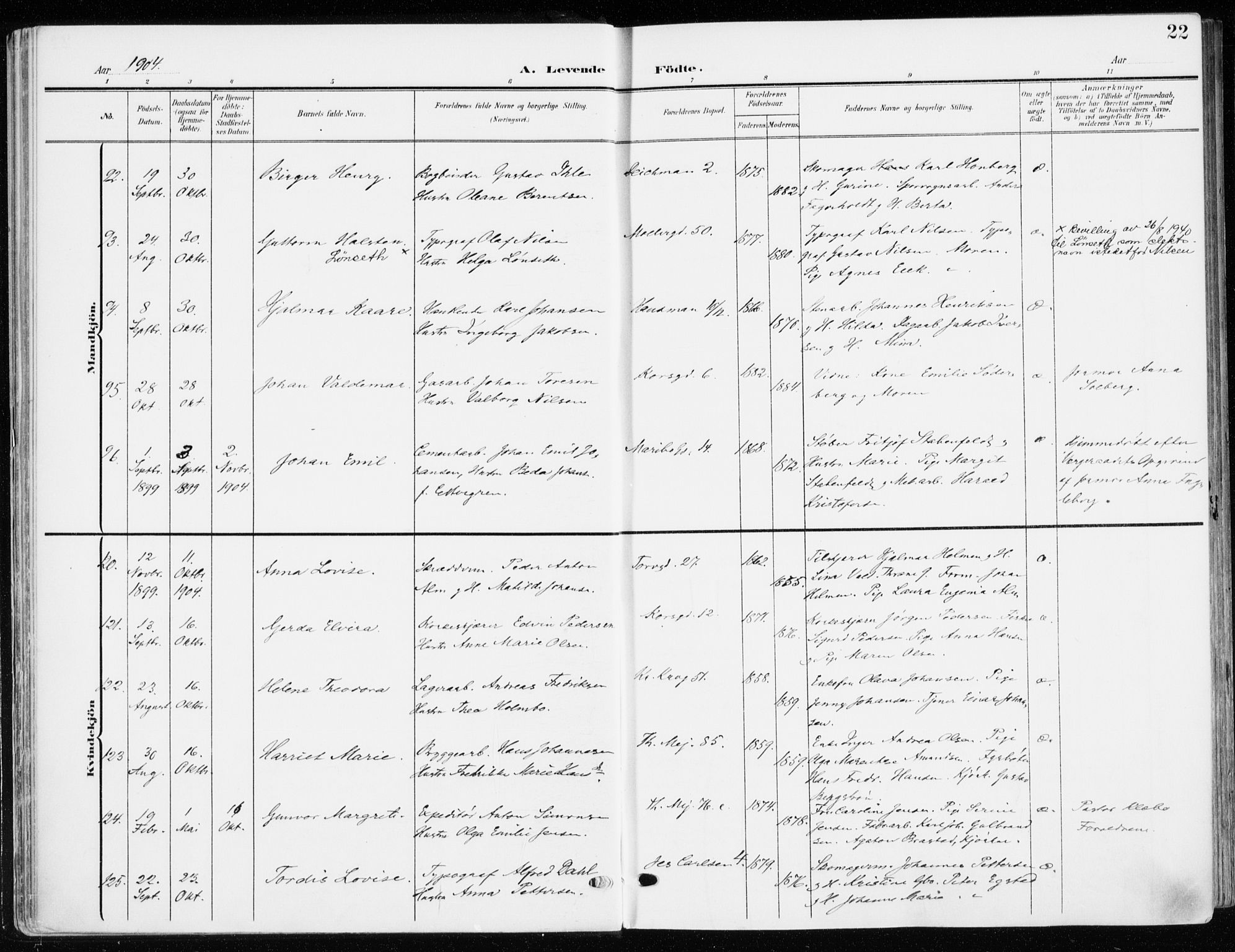 Jakob prestekontor Kirkebøker, AV/SAO-A-10850/F/Fa/L0005b: Parish register (official) no. 5b, 1904-1922, p. 22