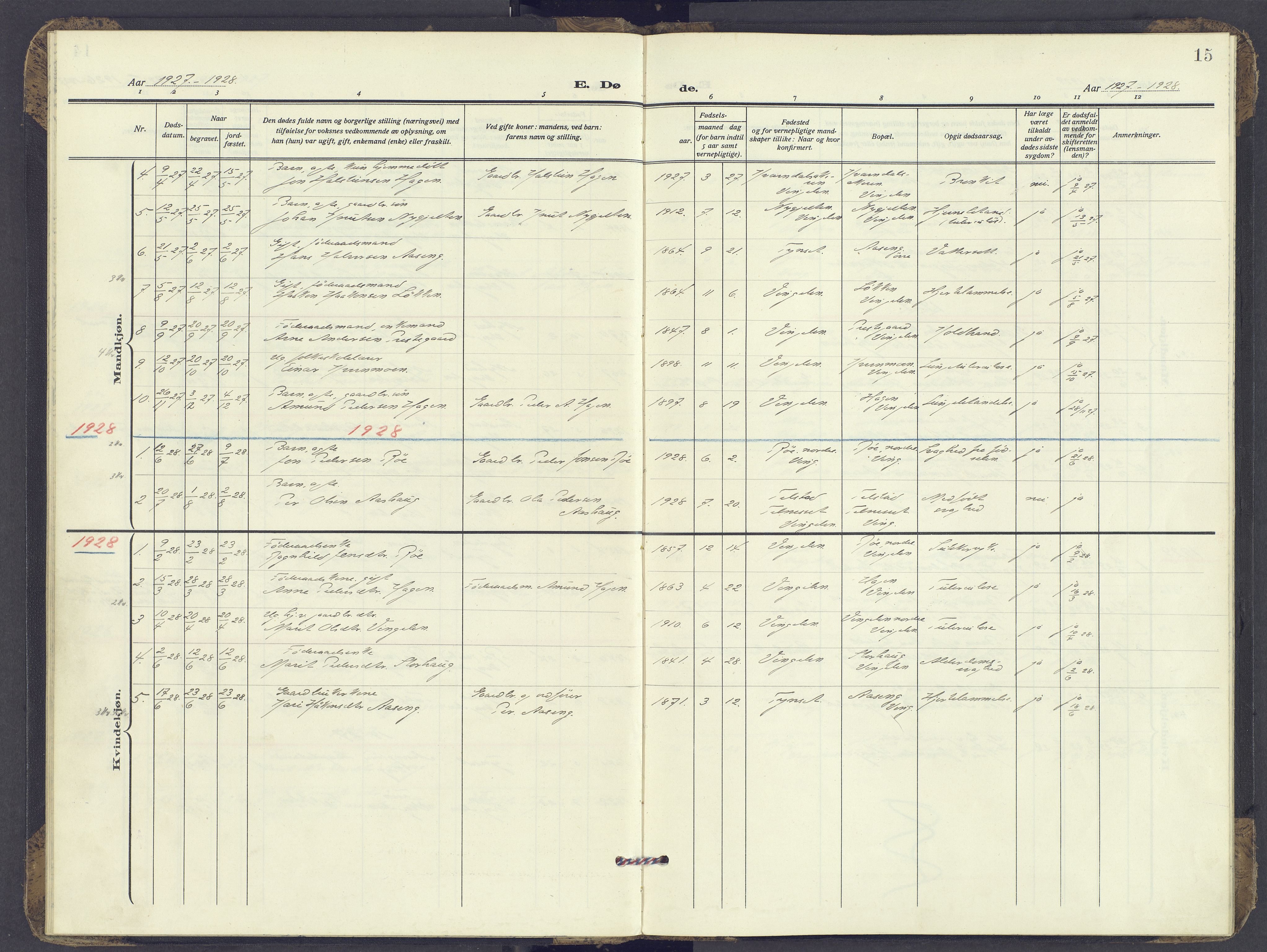 Tolga prestekontor, AV/SAH-PREST-062/K/L0017: Parish register (official) no. 17, 1909-1979, p. 15