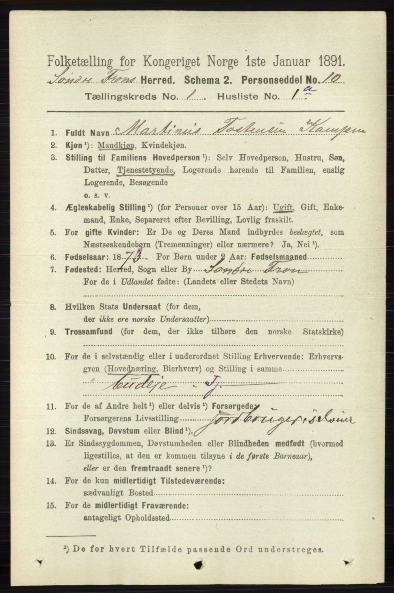 RA, 1891 census for 0519 Sør-Fron, 1891, p. 105