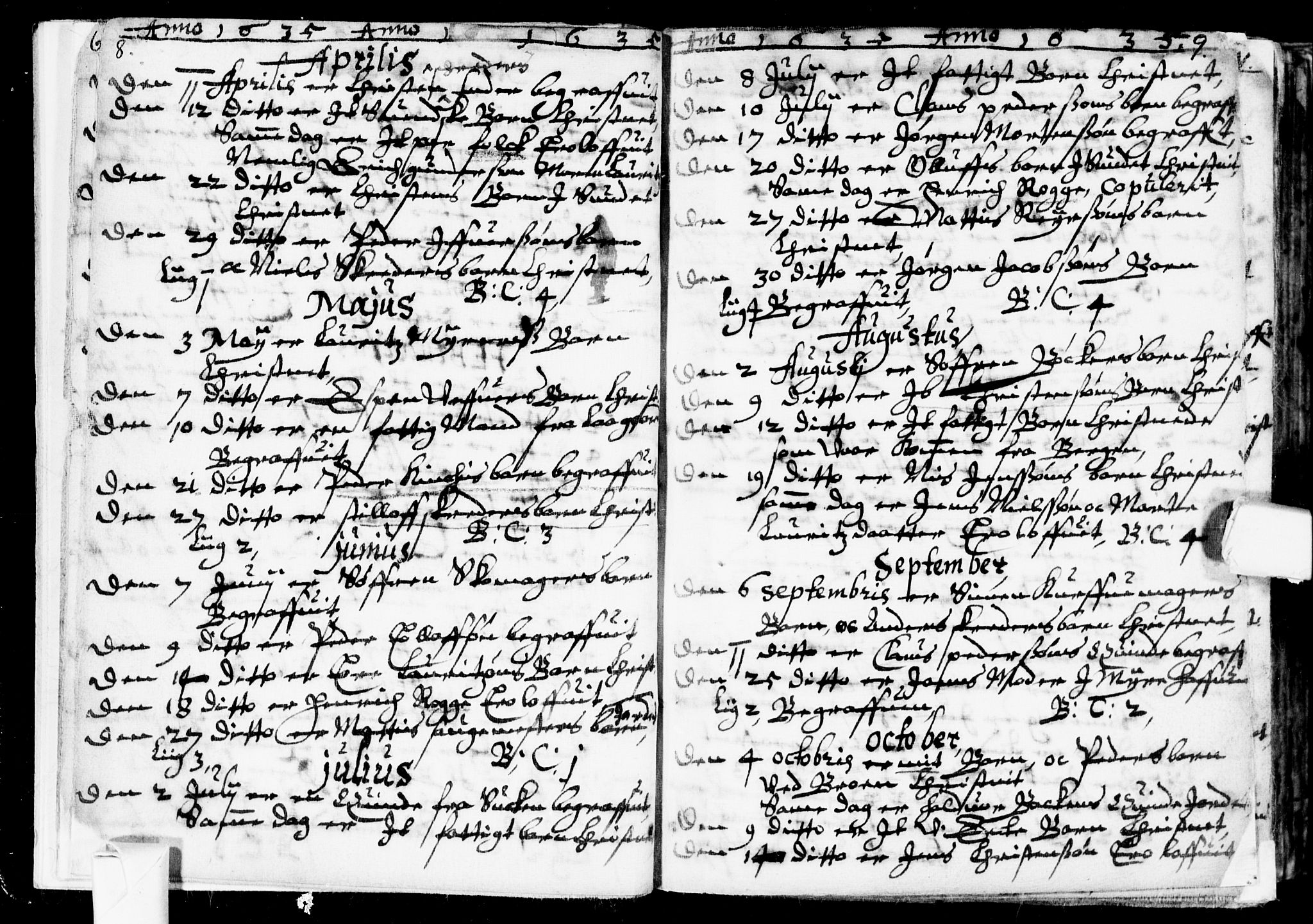 Bragernes kirkebøker, SAKO/A-6/F/Fa/L0001: Parish register (official) no. I 1, 1634-1662, p. 8-9