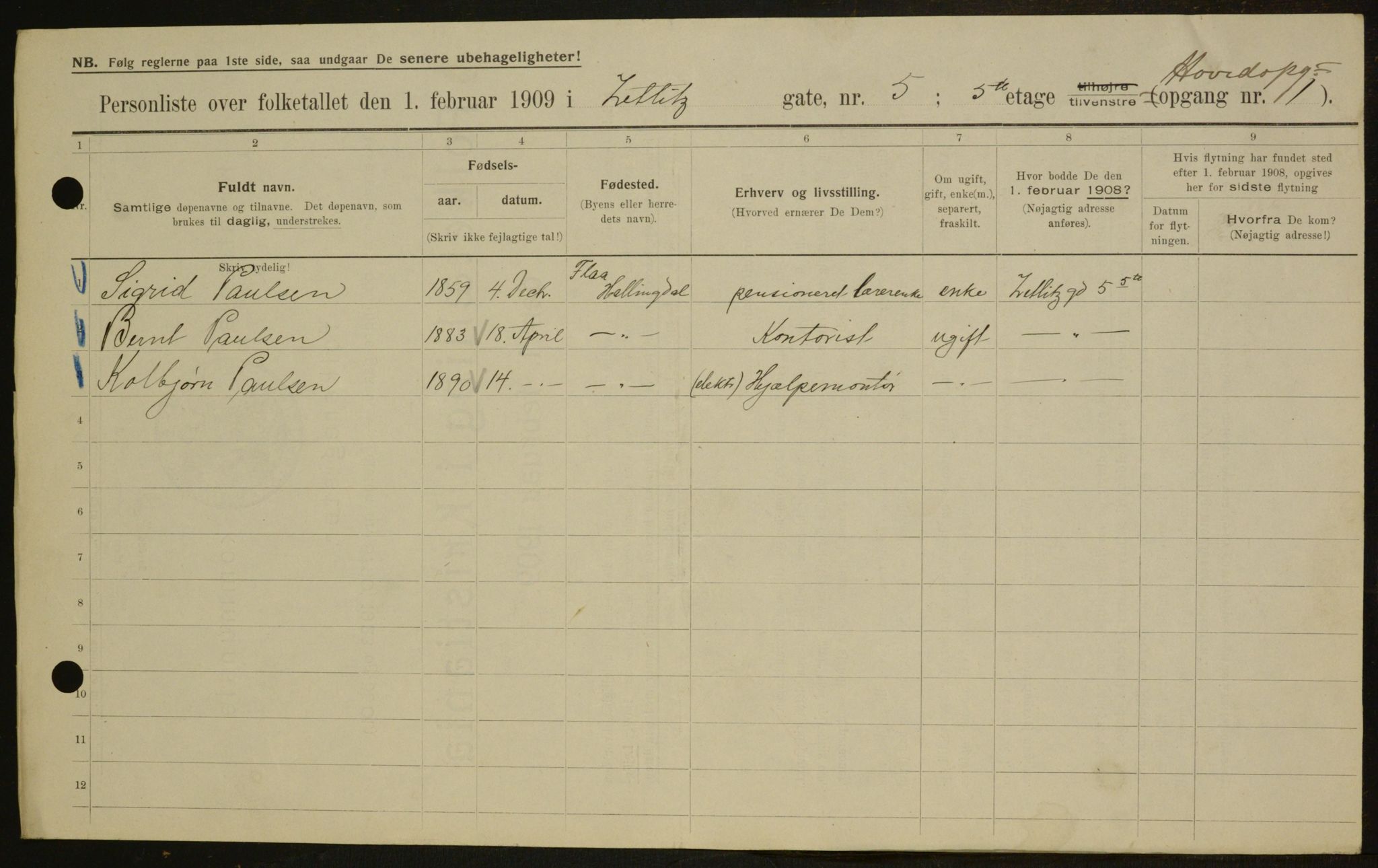 OBA, Municipal Census 1909 for Kristiania, 1909, p. 116872