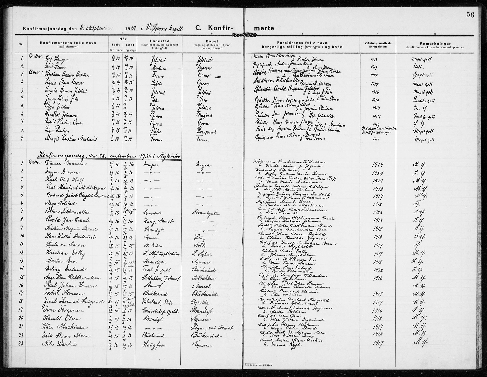 Modum kirkebøker, AV/SAKO-A-234/G/Gc/L0003: Parish register (copy) no. III 3, 1926-1934, p. 56