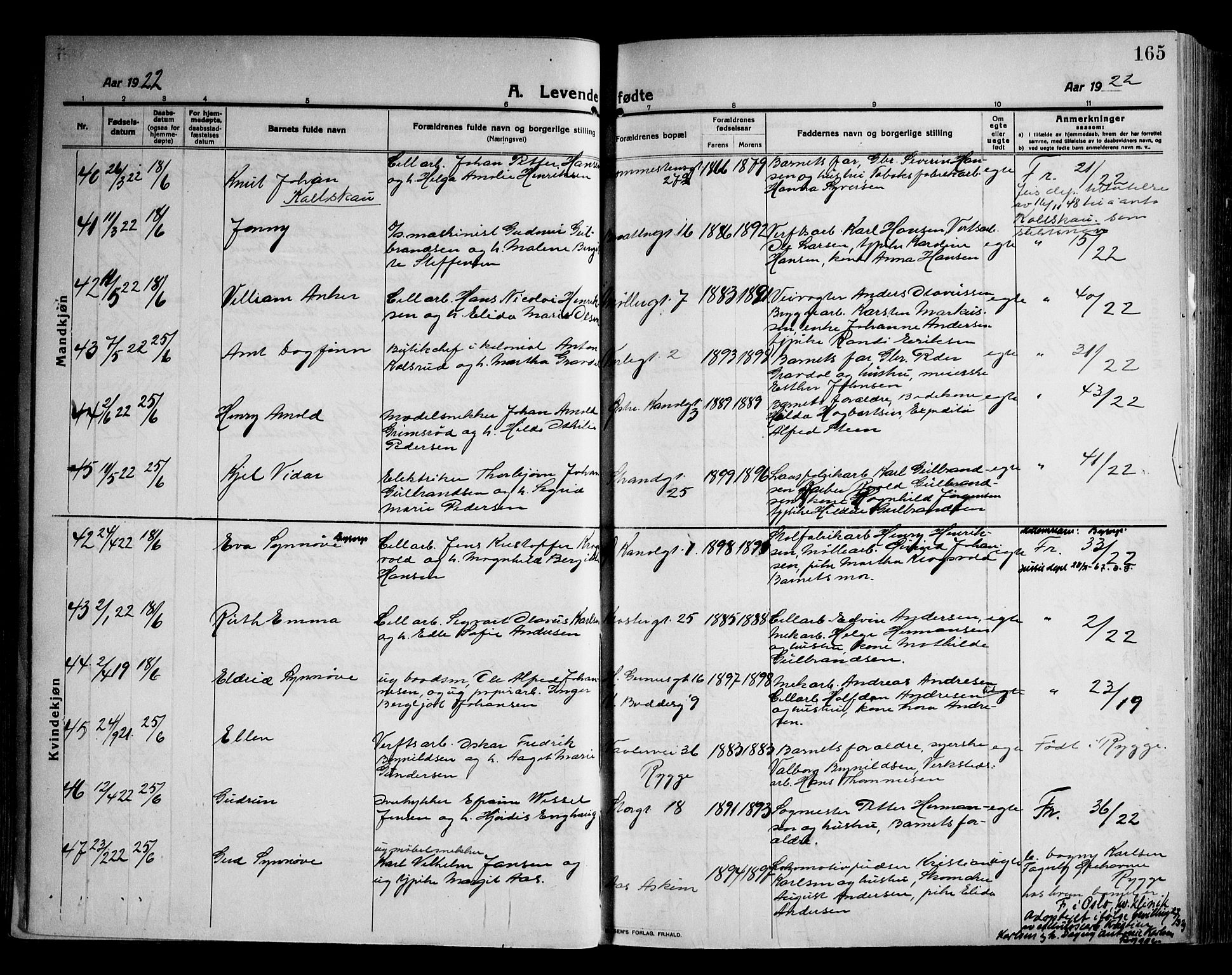 Moss prestekontor Kirkebøker, AV/SAO-A-2003/F/Fb/L0005: Parish register (official) no. II 5, 1913-1923, p. 165