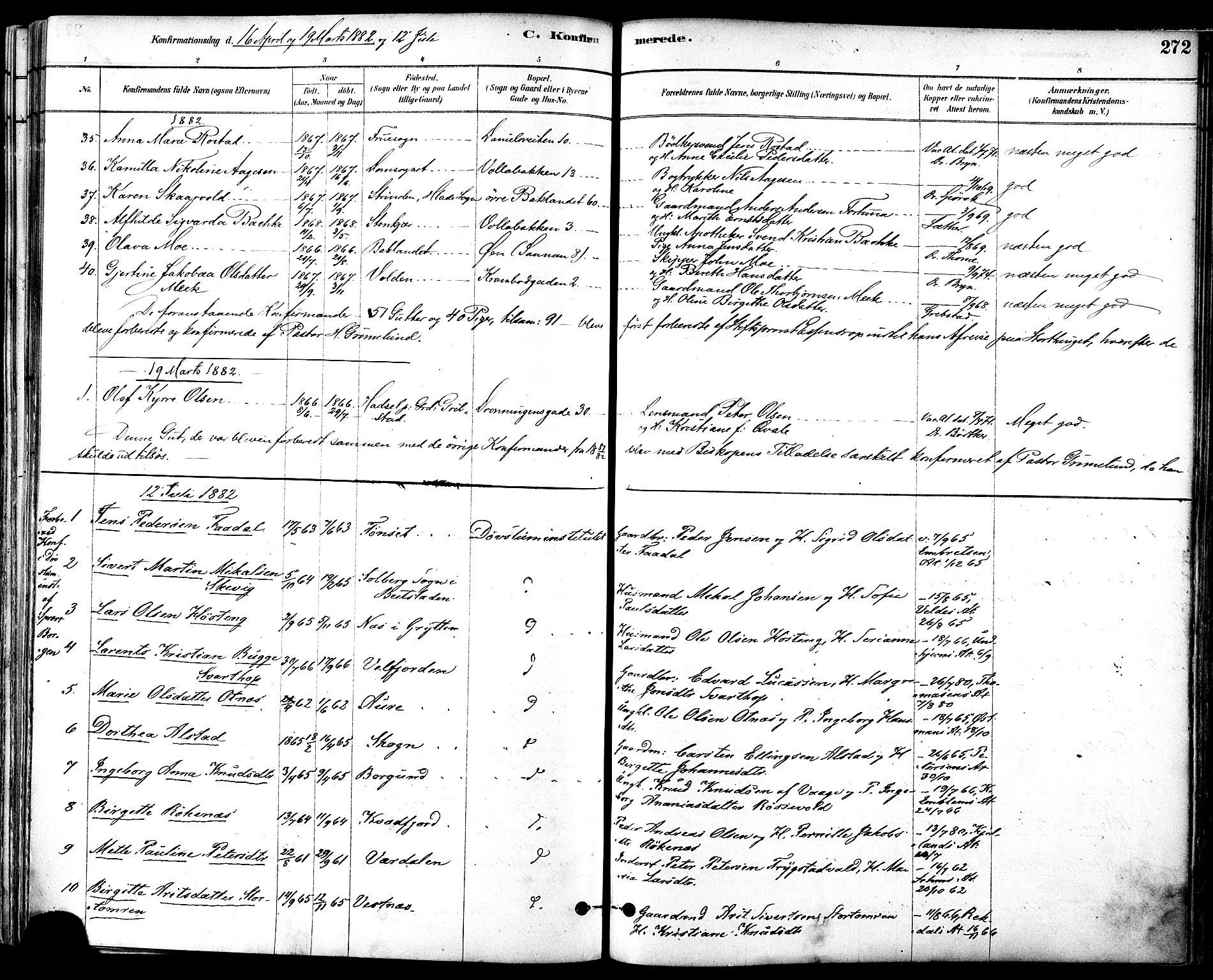 Ministerialprotokoller, klokkerbøker og fødselsregistre - Sør-Trøndelag, AV/SAT-A-1456/601/L0057: Parish register (official) no. 601A25, 1877-1891, p. 272