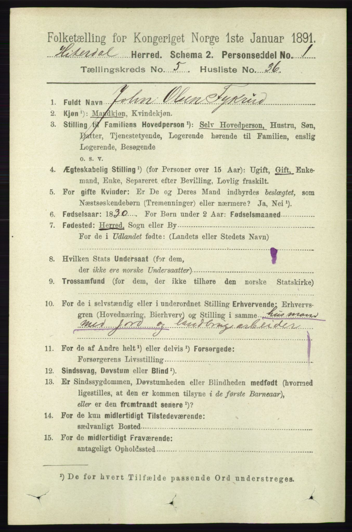 RA, 1891 census for 0823 Heddal, 1891, p. 2239