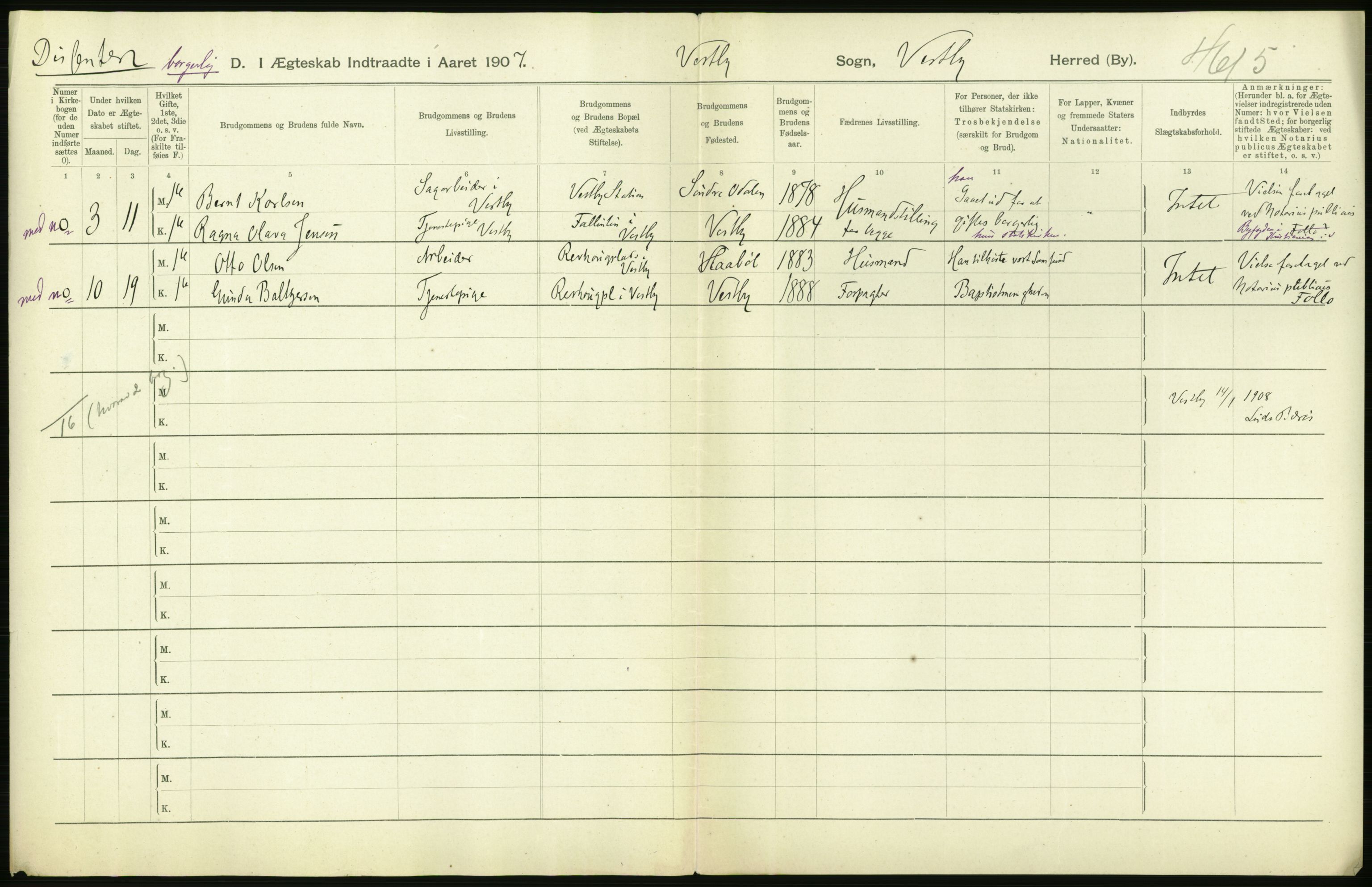 Statistisk sentralbyrå, Sosiodemografiske emner, Befolkning, RA/S-2228/D/Df/Dfa/Dfae/L0005: Akershus amt: Gifte, døde. Bygder og byer., 1907, p. 2