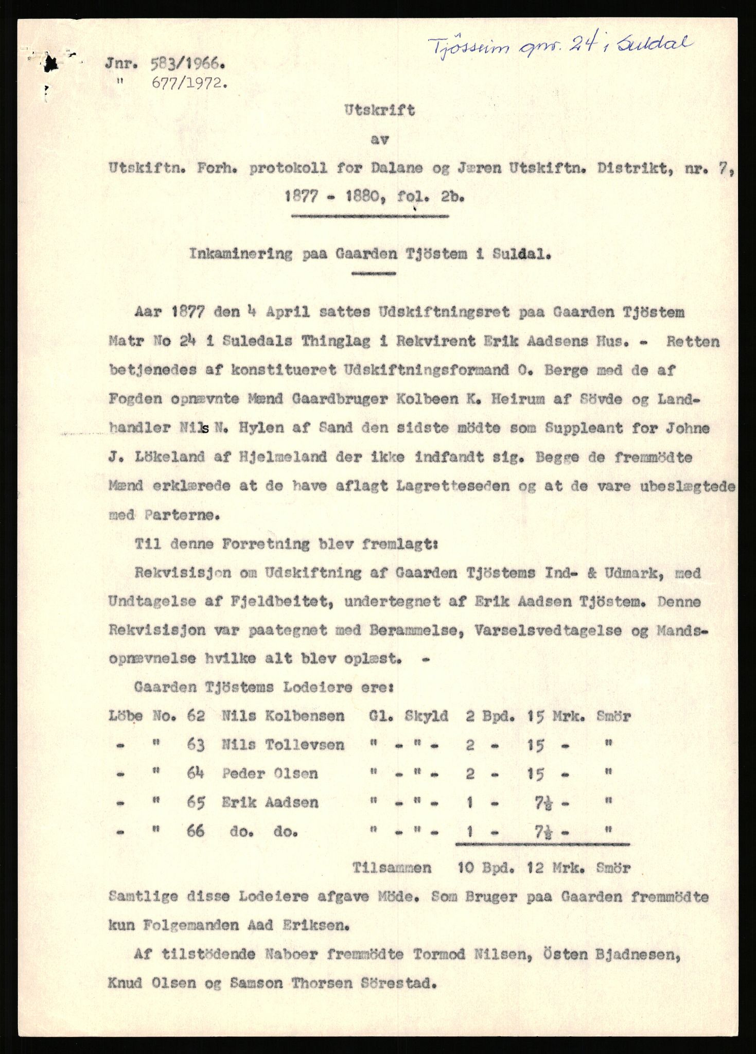 Statsarkivet i Stavanger, AV/SAST-A-101971/03/Y/Yj/L0087: Avskrifter sortert etter gårdsnavn: Tjemsland nordre - Todhammer, 1750-1930, p. 287