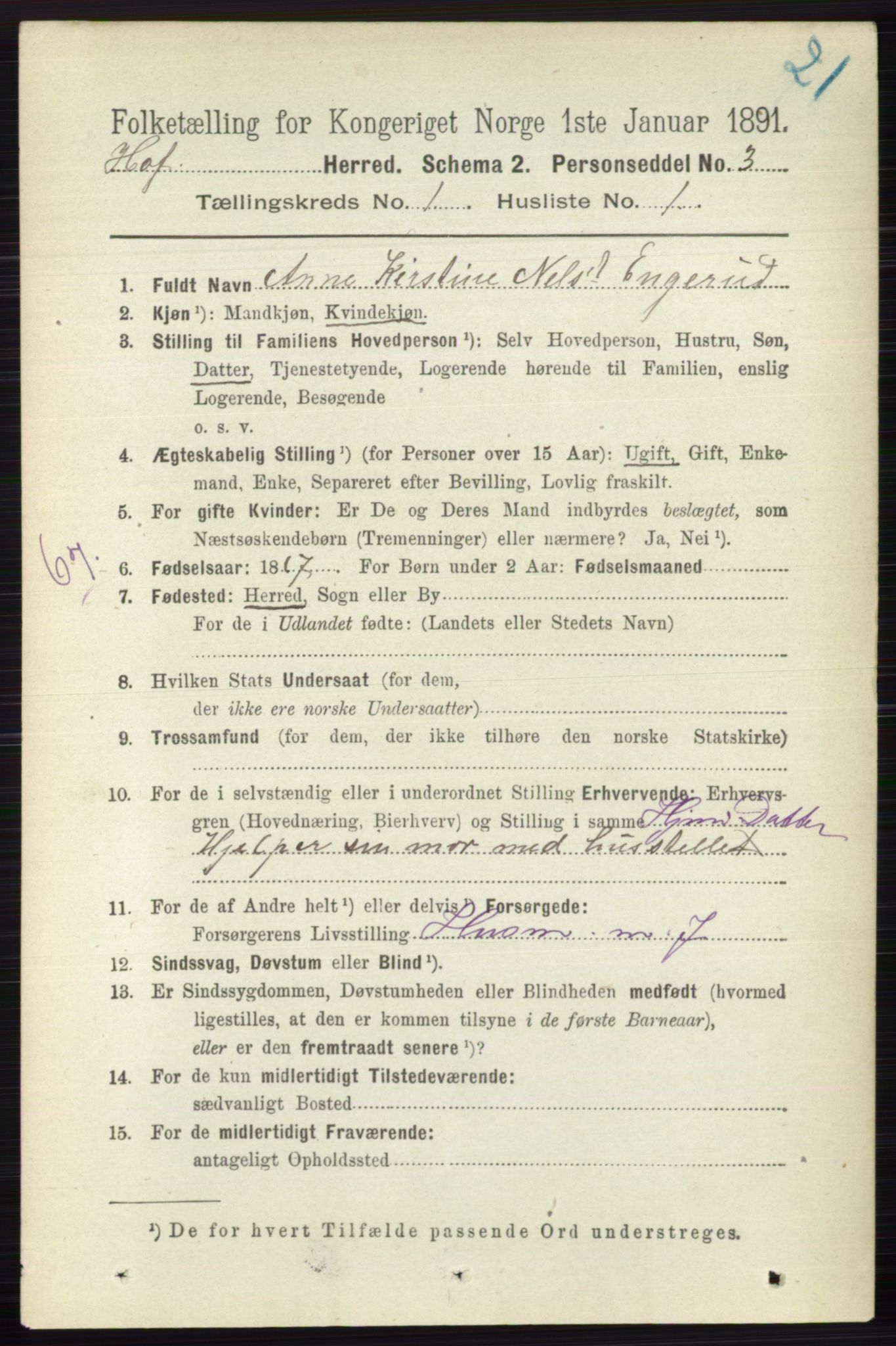 RA, 1891 census for 0714 Hof, 1891, p. 81