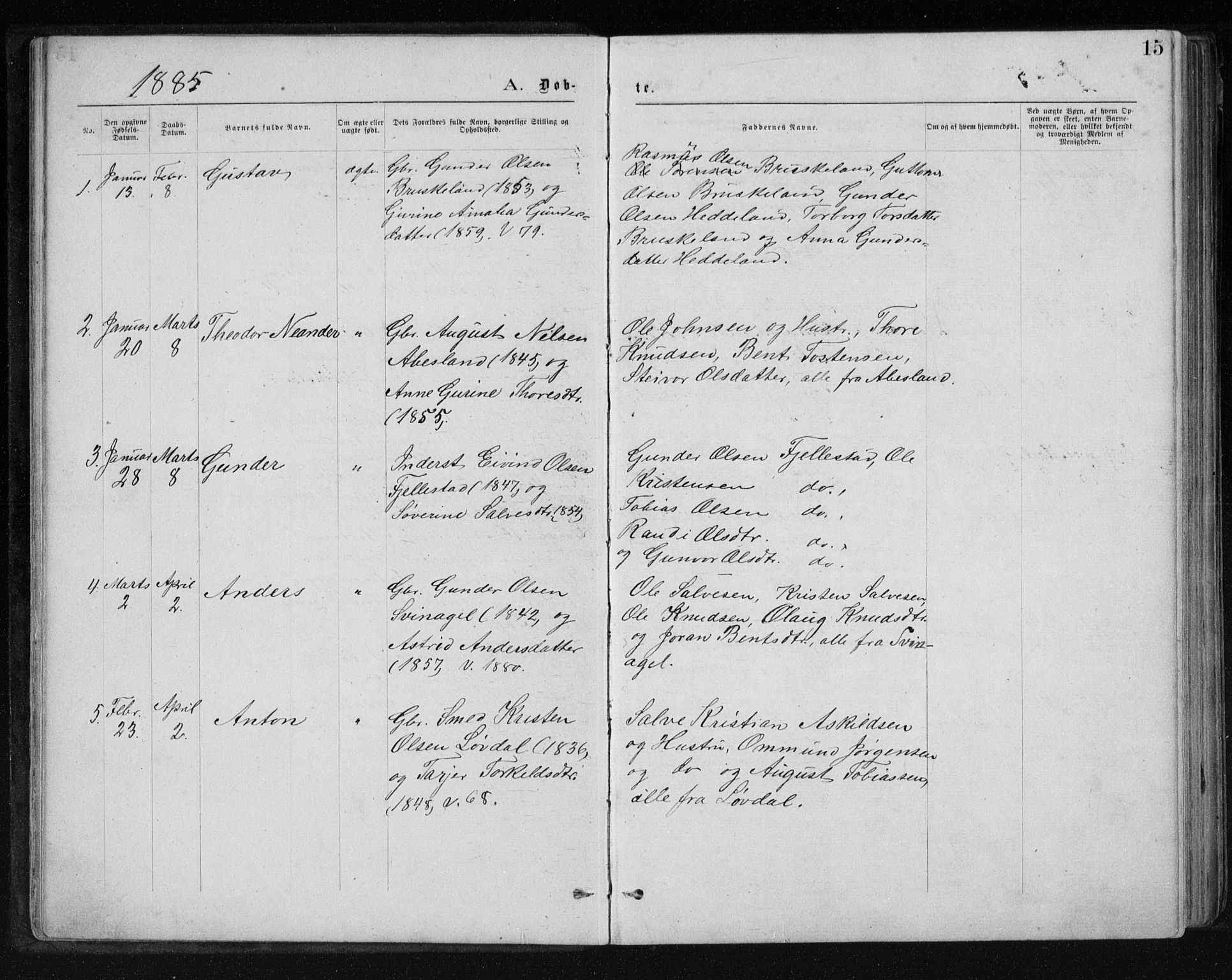 Holum sokneprestkontor, SAK/1111-0022/F/Fb/Fbb/L0003: Parish register (copy) no. B 3, 1875-1898, p. 15