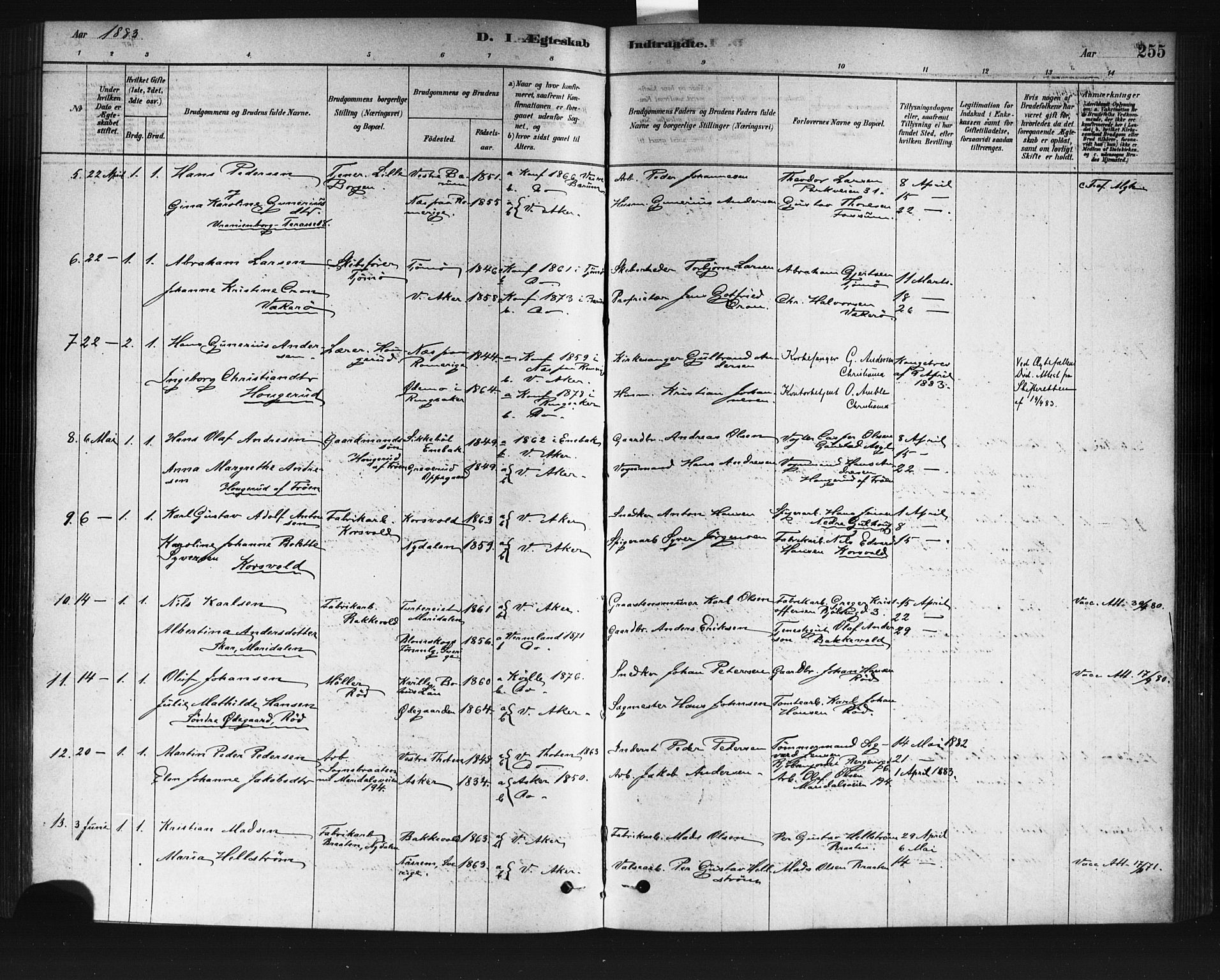 Vestre Aker prestekontor Kirkebøker, AV/SAO-A-10025/F/Fa/L0008: Parish register (official) no. 8, 1878-1903, p. 255