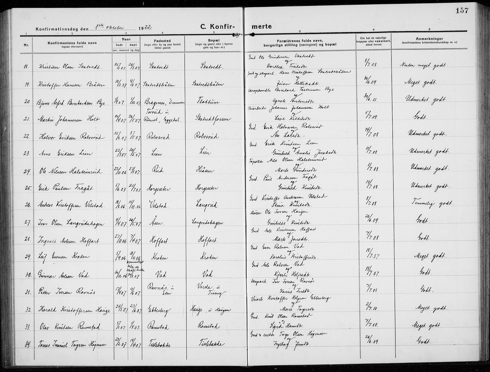 Sigdal kirkebøker, AV/SAKO-A-245/G/Ga/L0007: Parish register (copy) no. I 7, 1917-1935, p. 157