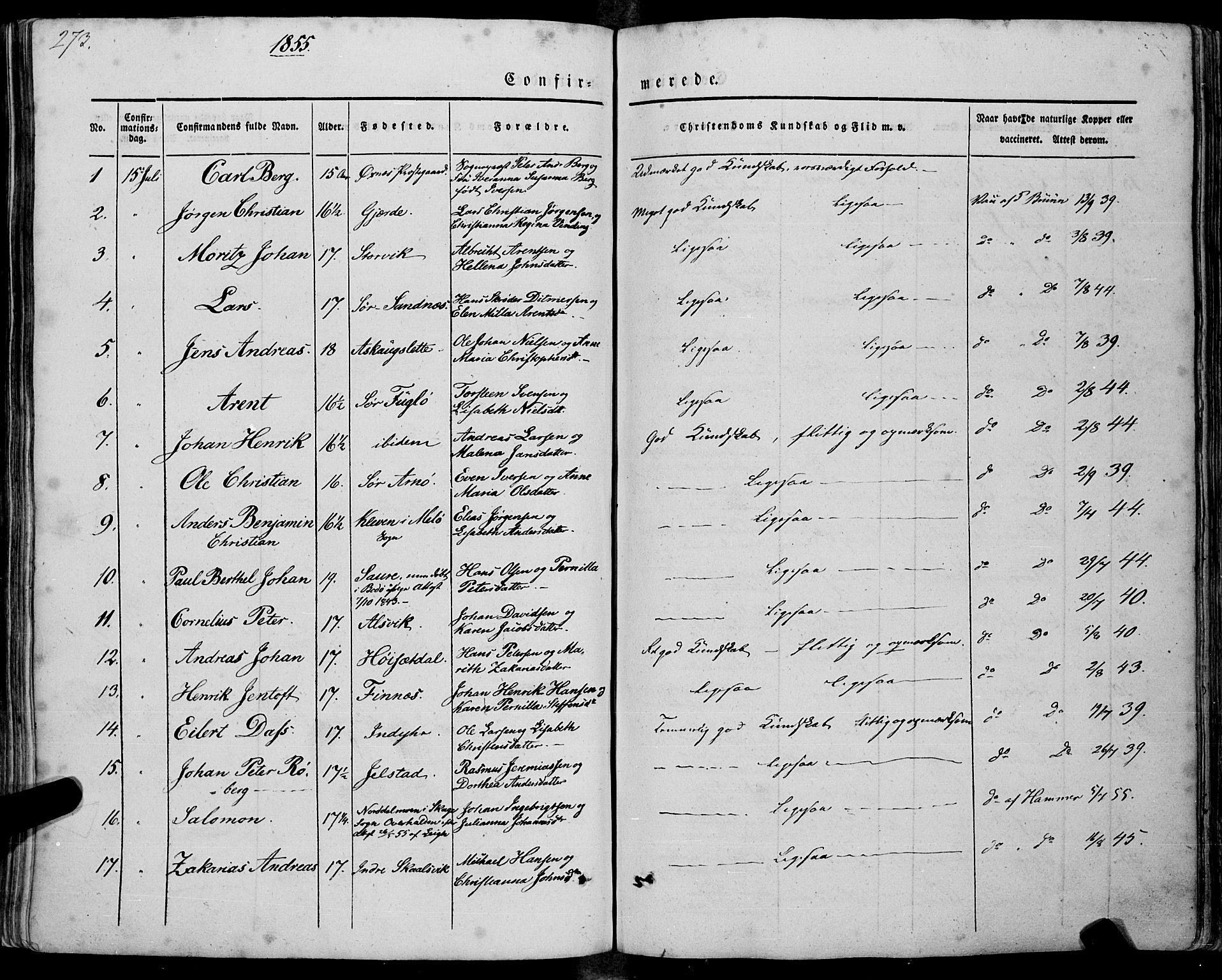 Ministerialprotokoller, klokkerbøker og fødselsregistre - Nordland, AV/SAT-A-1459/805/L0097: Parish register (official) no. 805A04, 1837-1861, p. 273