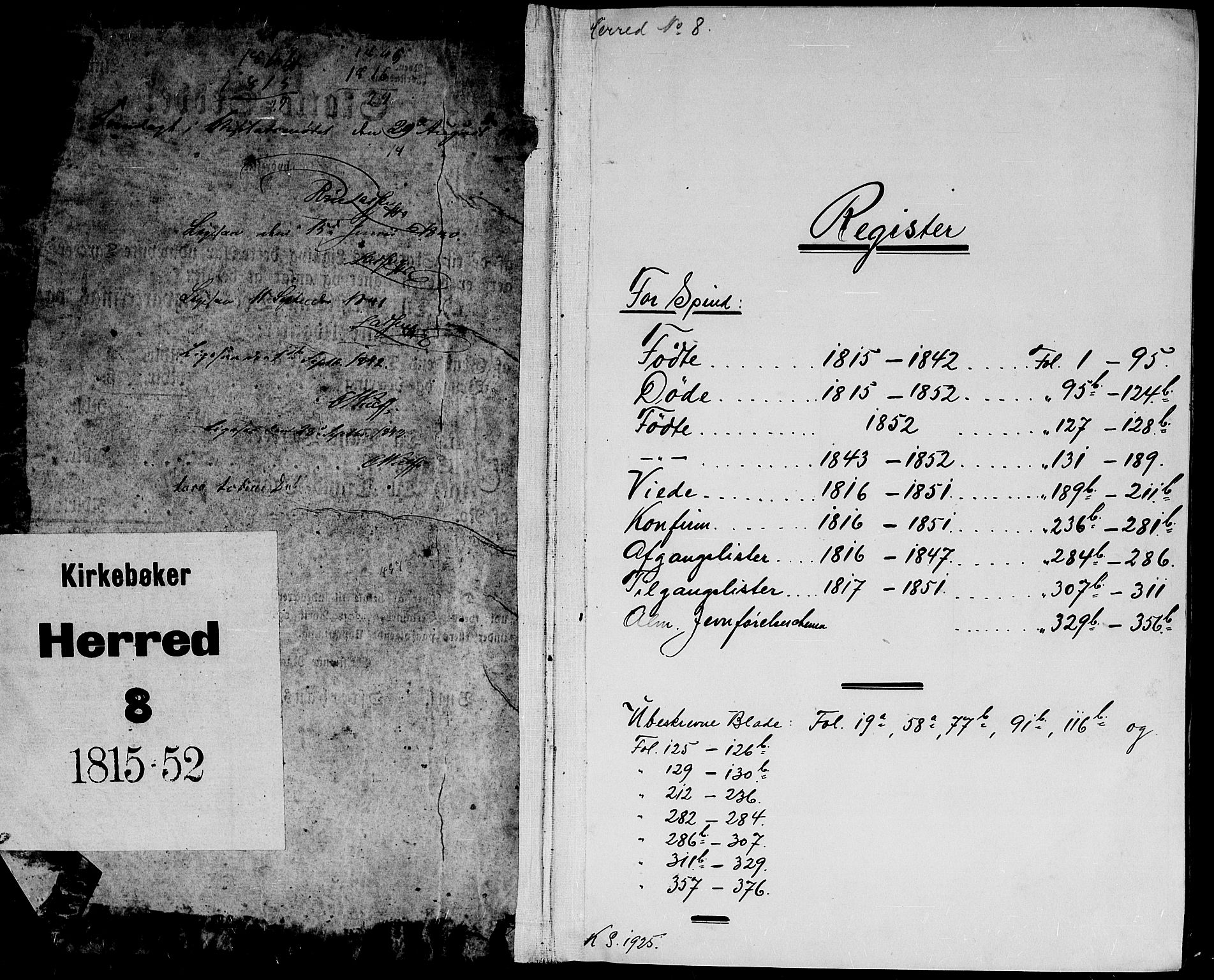 Herad sokneprestkontor, AV/SAK-1111-0018/F/Fb/Fbb/L0001: Parish register (copy) no. B 1, 1815-1852
